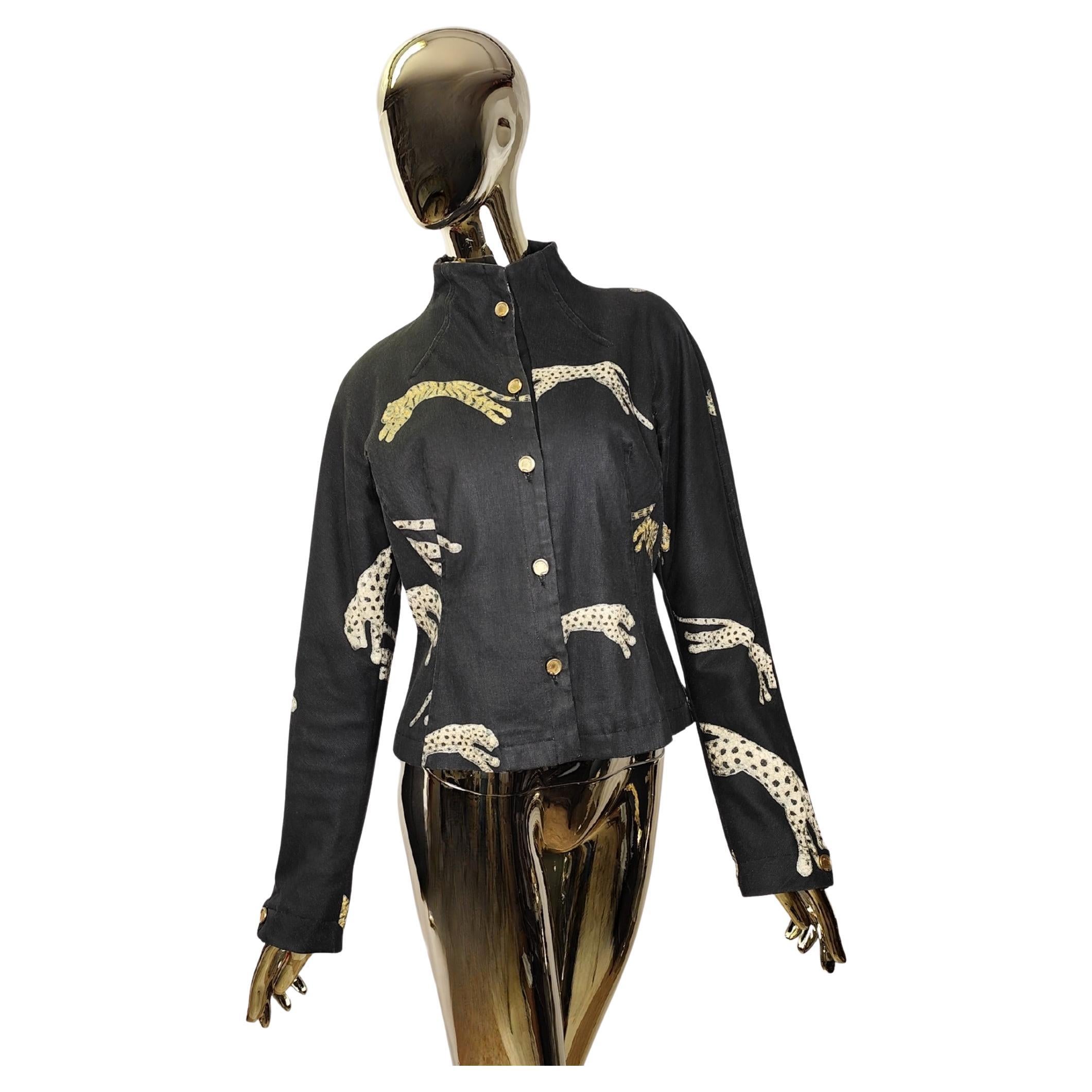 Roberto Cavalli, veste en jean imprimée guépard et tigre, A/H 2002