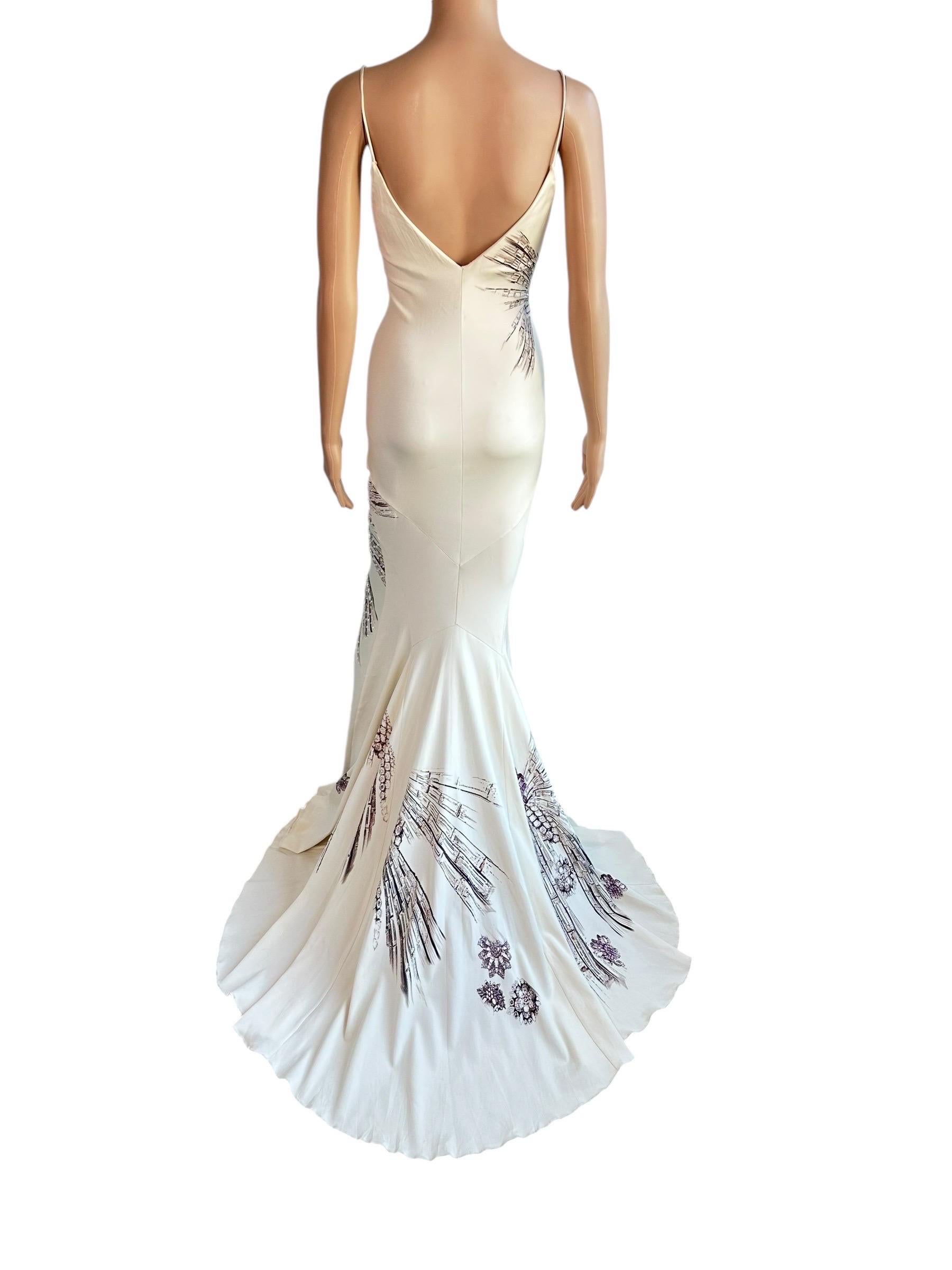 Roberto Cavalli F/W 2002 Runway Crystal Embellished Train Evening Dress Gown 5