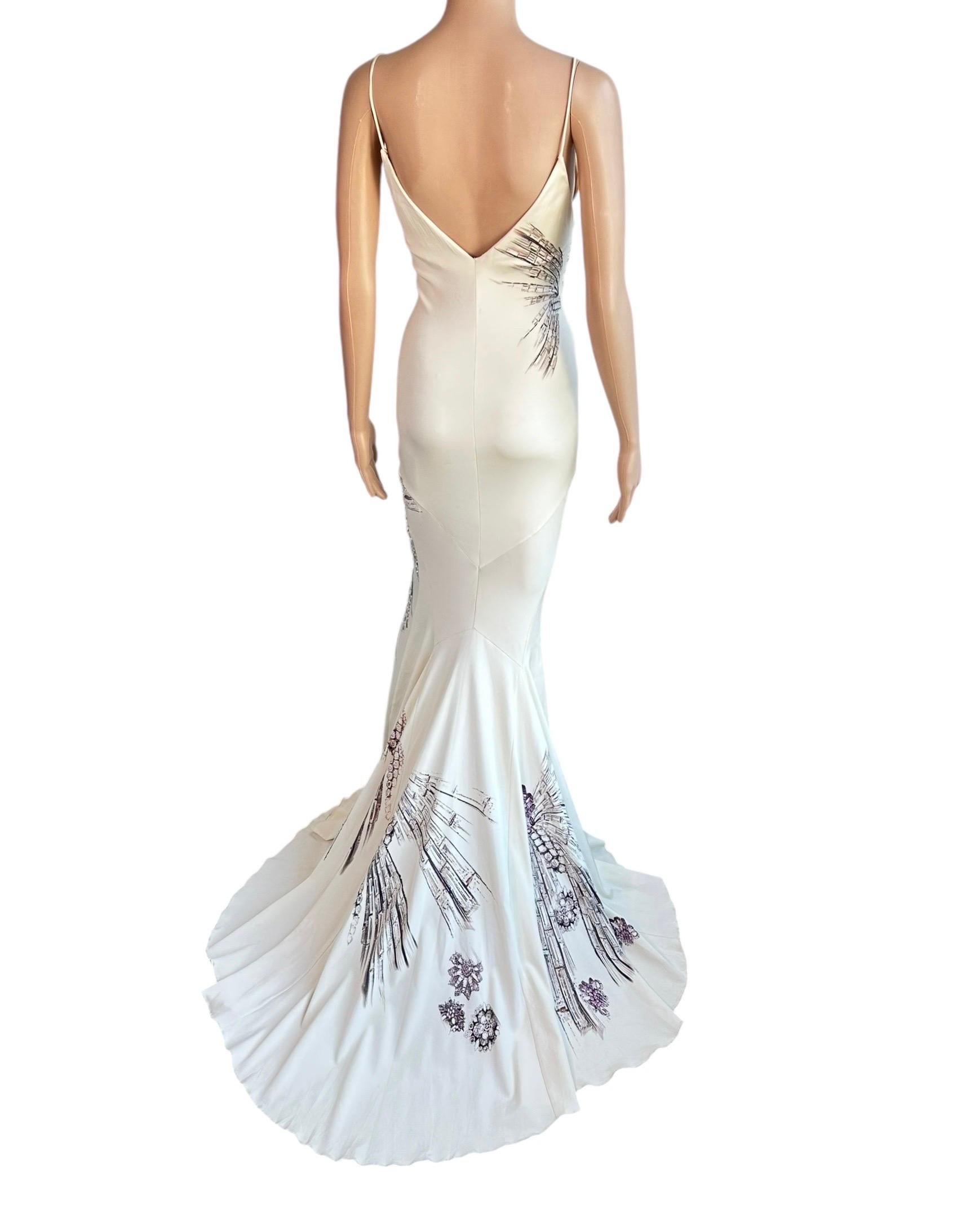 Roberto Cavalli F/W 2002 Runway Crystal Embellished Train Evening Dress Gown 9