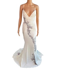 Roberto Cavalli F/W 2002 Runway Crystal Embellished Train Evening Dress Gown