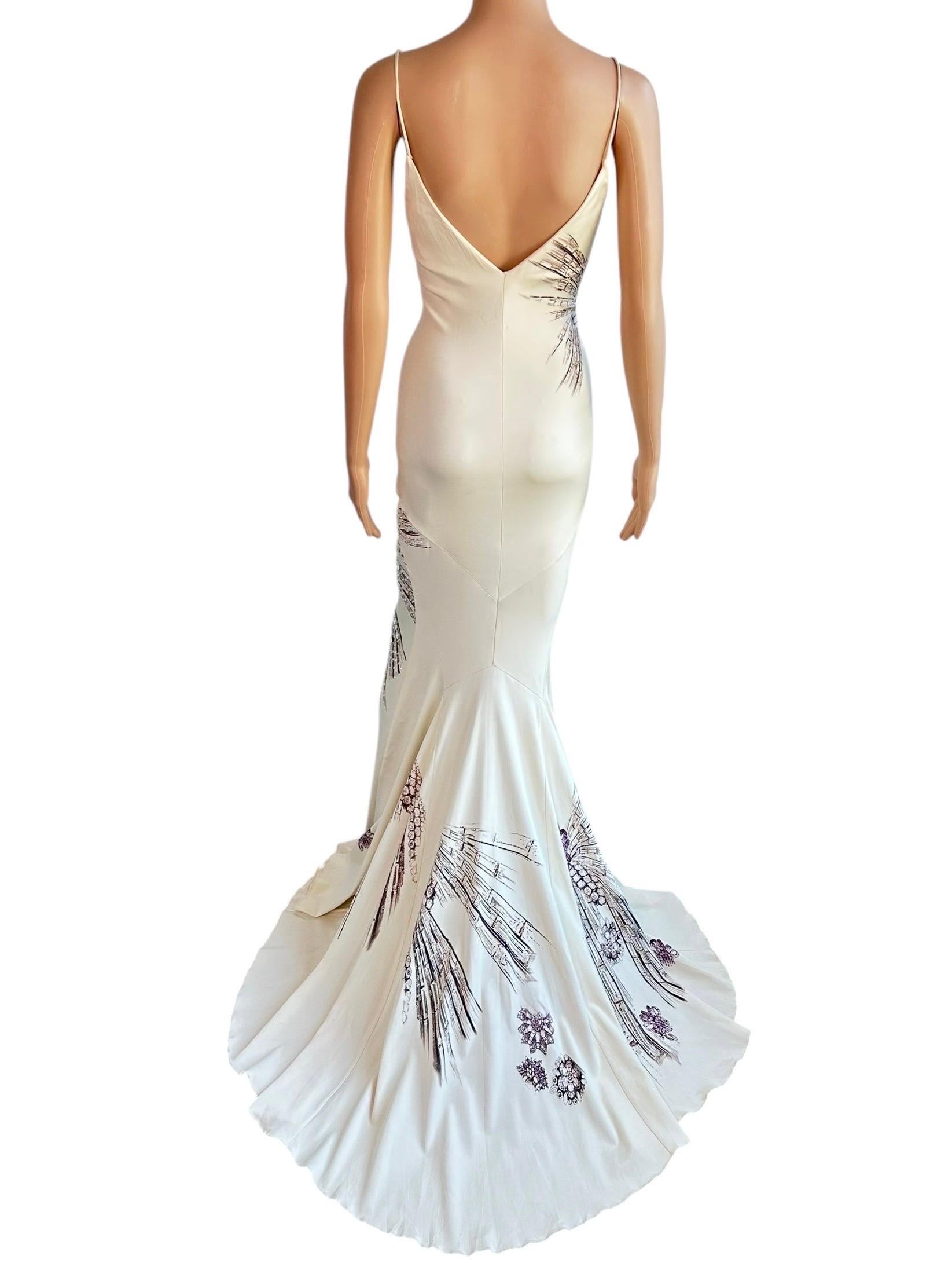 Gray Roberto Cavalli F/W 2002 Runway Crystal Embellished Train Evening Dress Gown