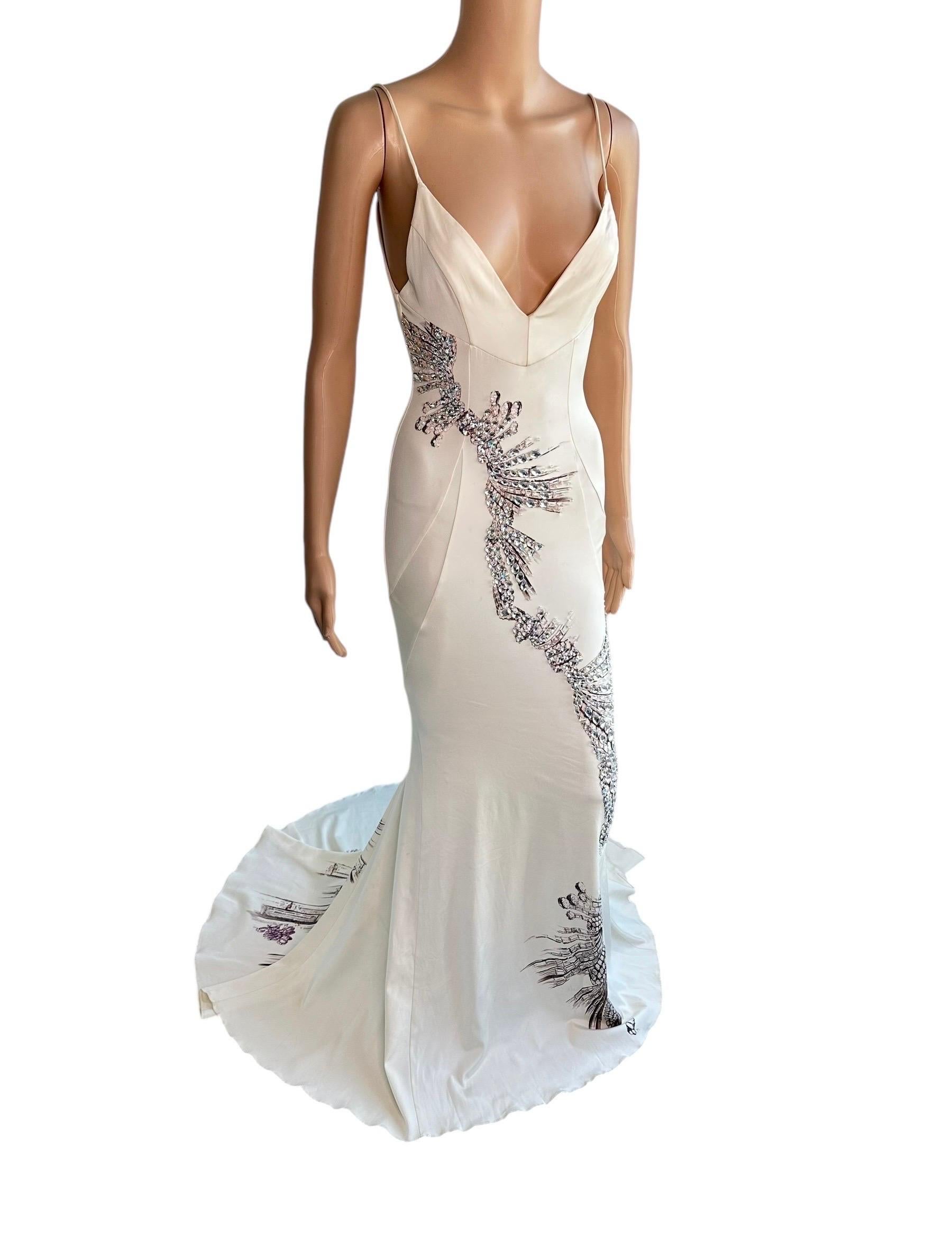 Roberto Cavalli F/W 2002 Runway Crystal Embellished Train Evening Dress Gown In Excellent Condition In Naples, FL