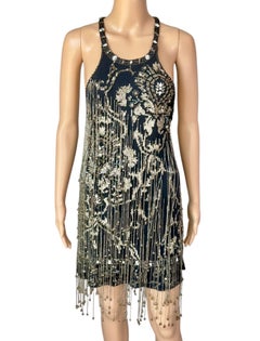 Roberto Cavalli F/W 2002 Runway Embellished Beaded Fringed Open Back Mini Dress