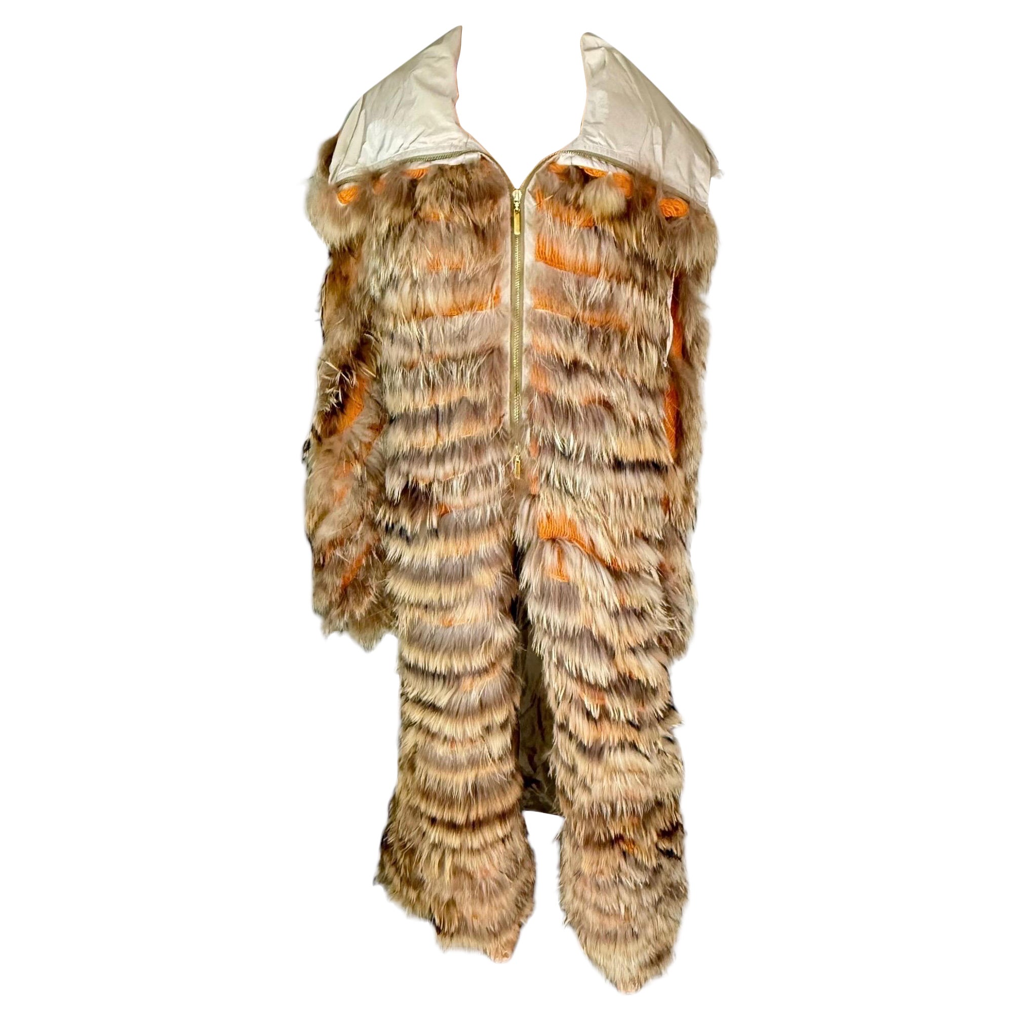 Roberto Cavalli F/W 2002 Runway Unworn Full Length Collar Zipper Knit Fur Coat For Sale
