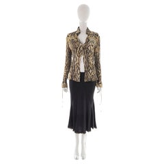 Roberto Cavalli F/W 2003 black & cheetah silk mermaid skirt suit