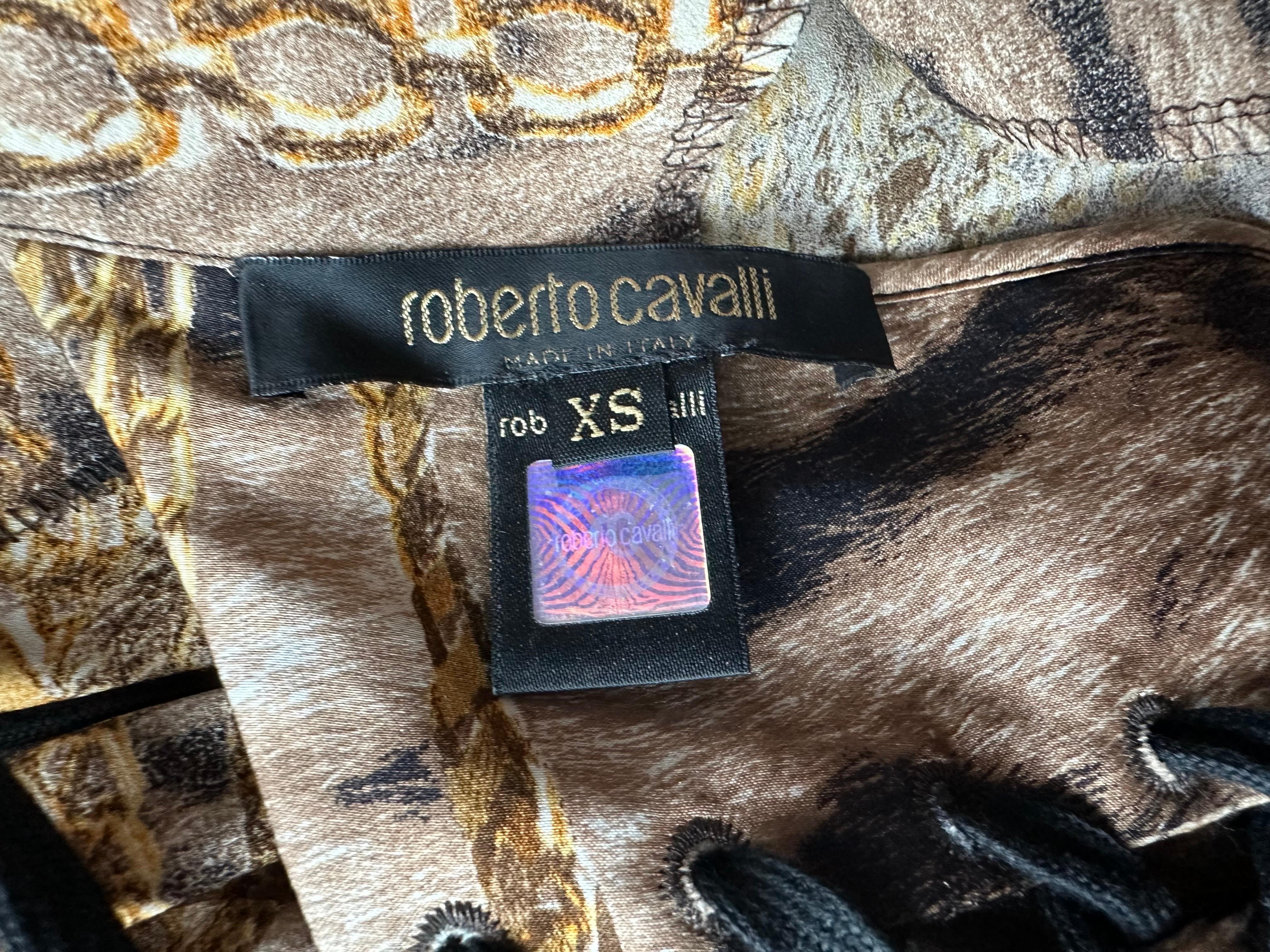 Roberto Cavalli F/W 2003 Bustier Corset Lace Up Animal Chain Print Silk Dress 4