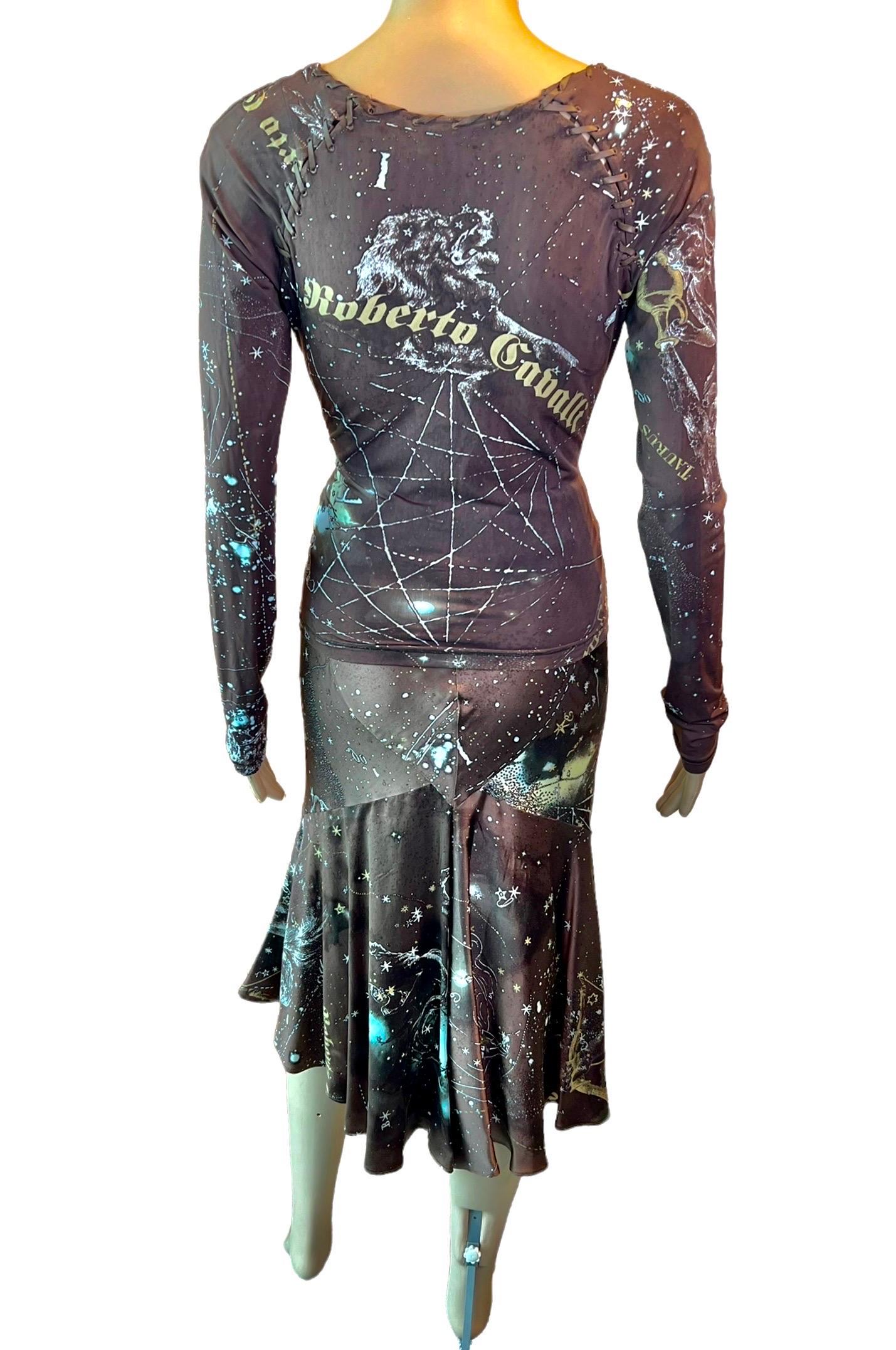 Women's Roberto Cavalli F/W 2003 Constellation Astrology Print Skirt and Top 2 Piece Set For Sale