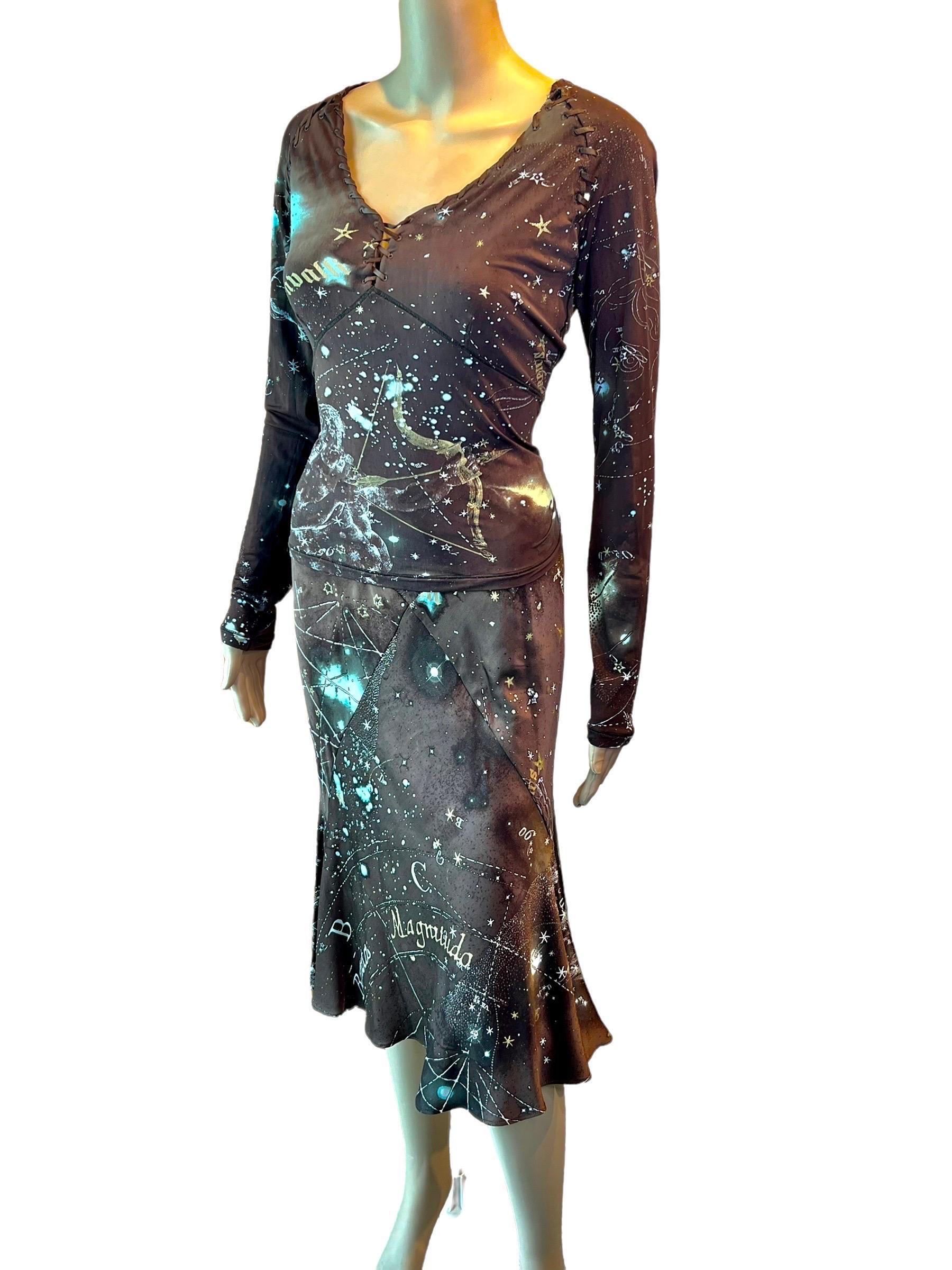 Roberto Cavalli F/W 2003 Constellation Astrology Print Skirt and Top 2 Piece Set For Sale 2