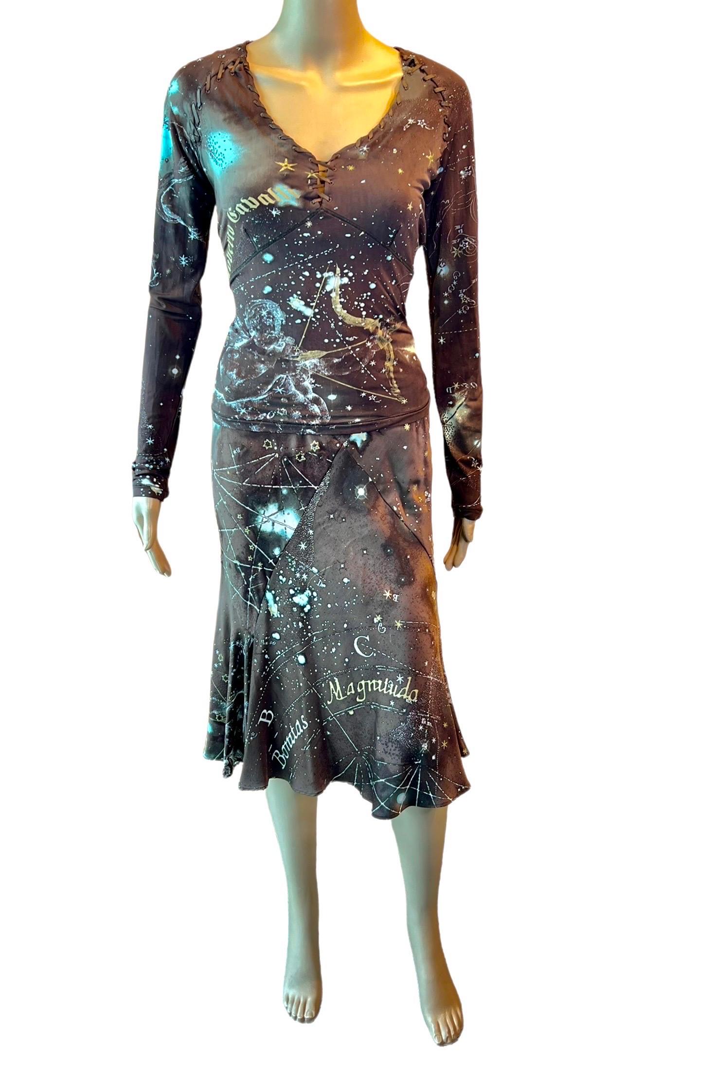 Roberto Cavalli F/W 2003 Constellation Astrology Print Skirt and Top 2 Piece Set For Sale 4