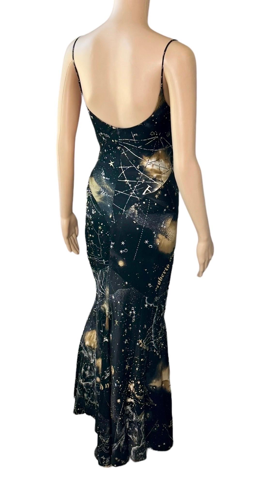 Roberto Cavalli F/W 2003 Constellation Print Slip Silk Evening Dress Gown For Sale 6