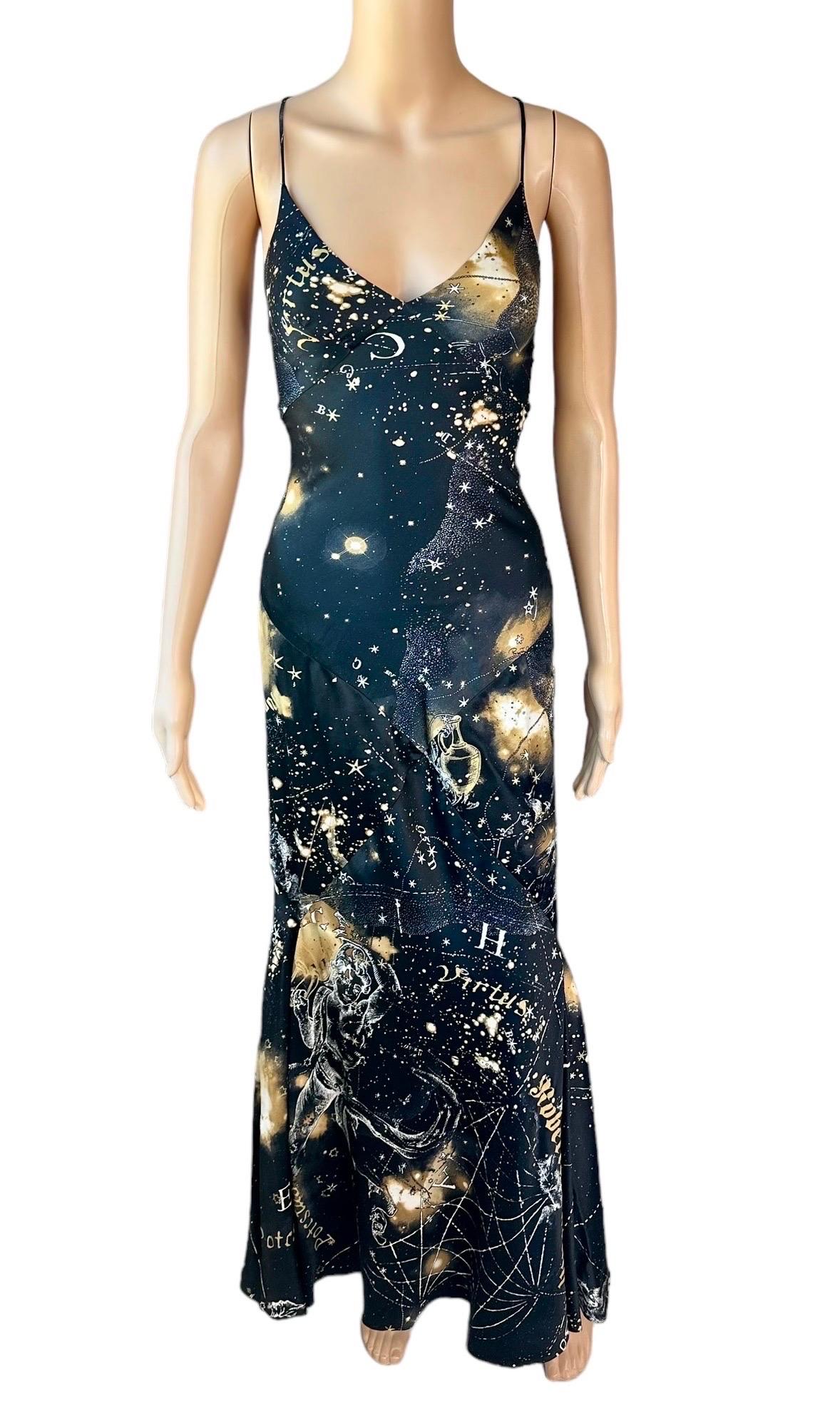 Roberto Cavalli F/W 2003 Constellation Print Slip Silk Evening Dress Gown For Sale 7