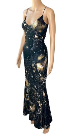 Roberto Cavalli F/W 2003 Constellation Print Slip Silk Evening Dress Gown