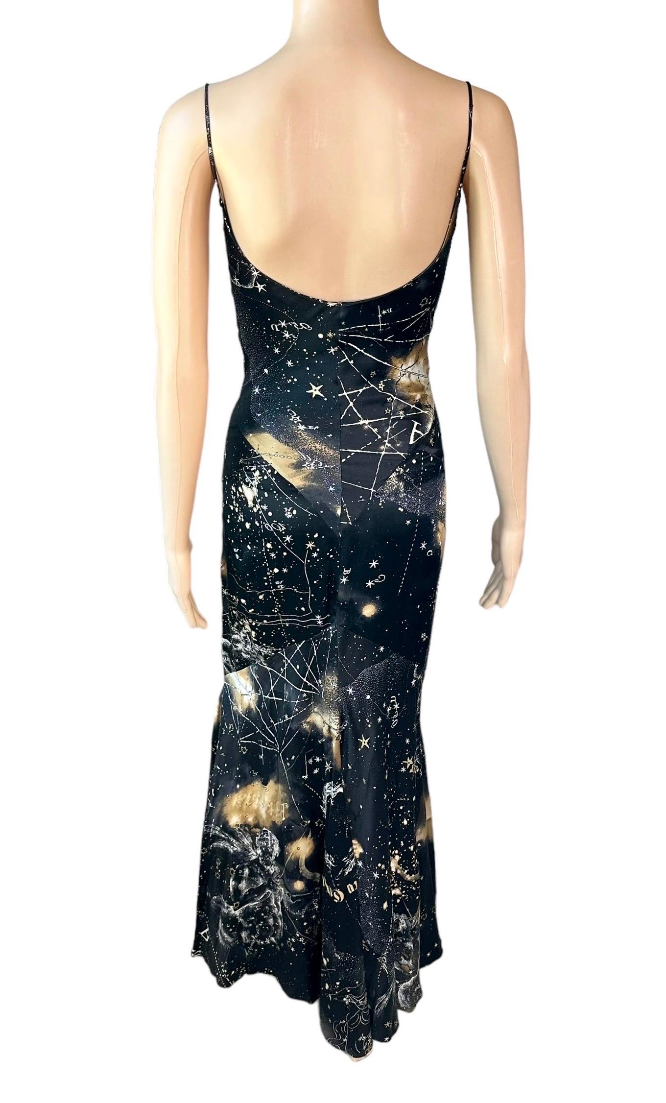 Roberto Cavalli F/W 2003 Constellation Print Slip Silk Evening Dress Gown In Good Condition For Sale In Naples, FL