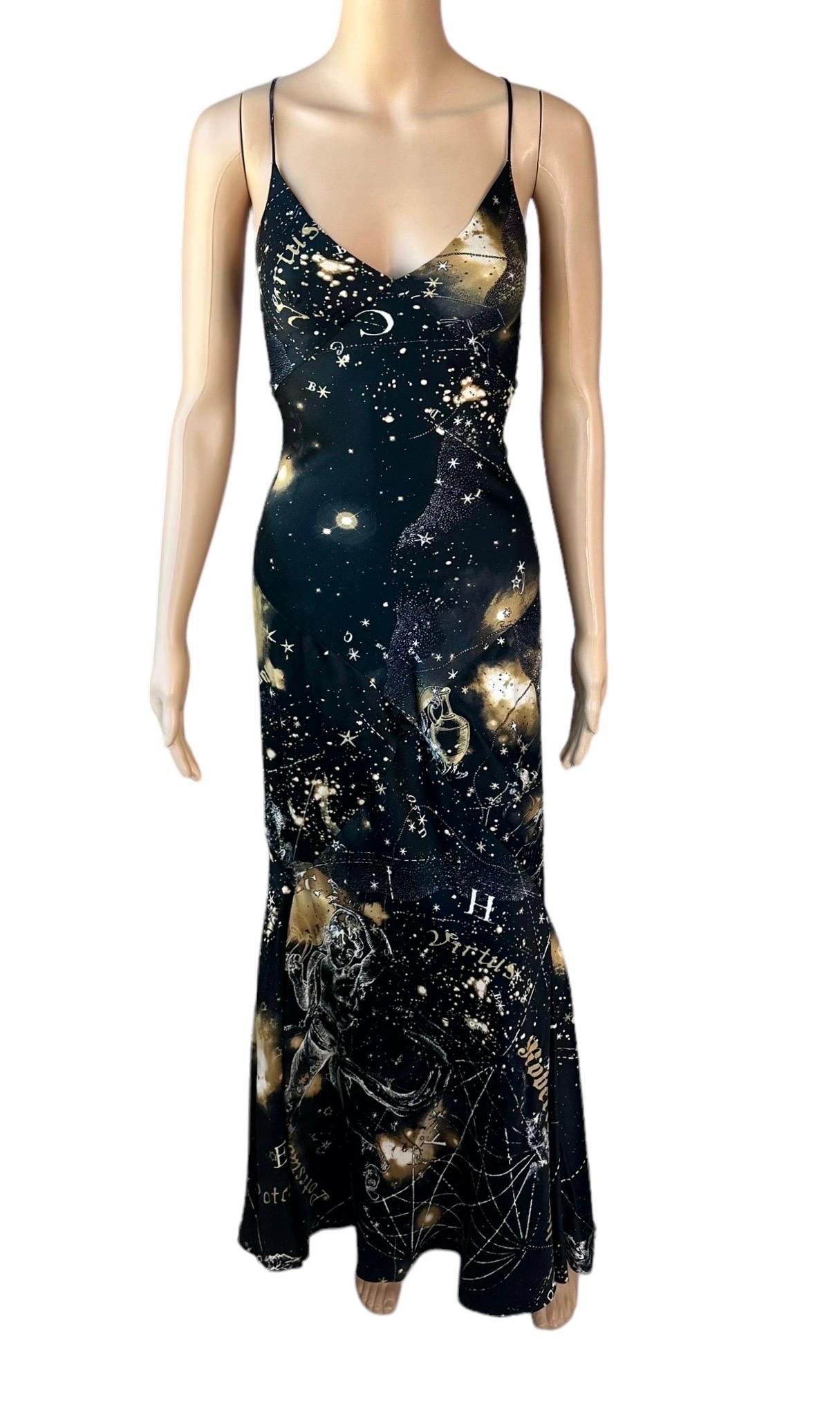 Roberto Cavalli F/W 2003 Constellation Print Slip Silk Evening Dress Gown For Sale 1