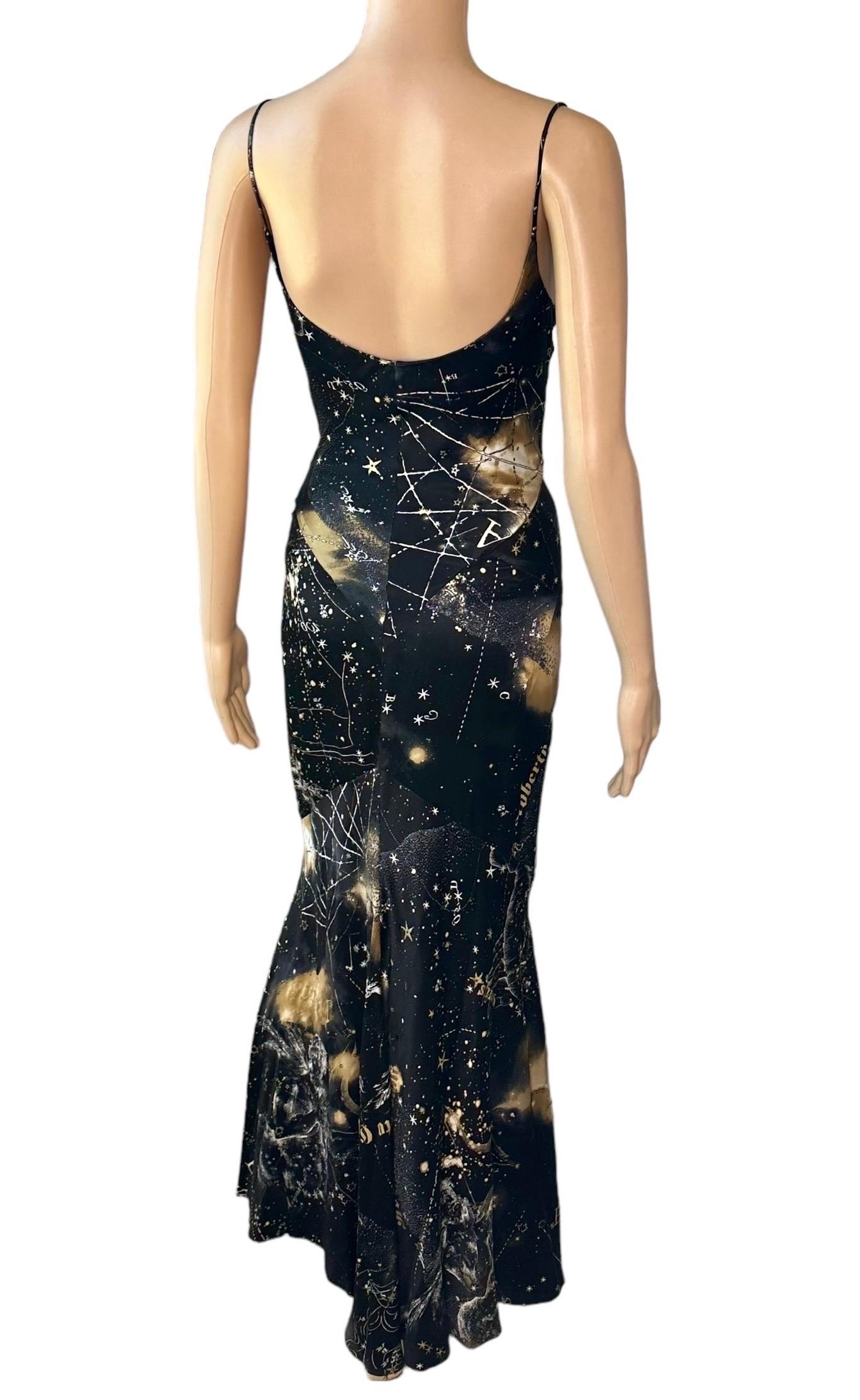 Roberto Cavalli F/W 2003 Constellation Print Slip Silk Evening Dress Gown For Sale 2