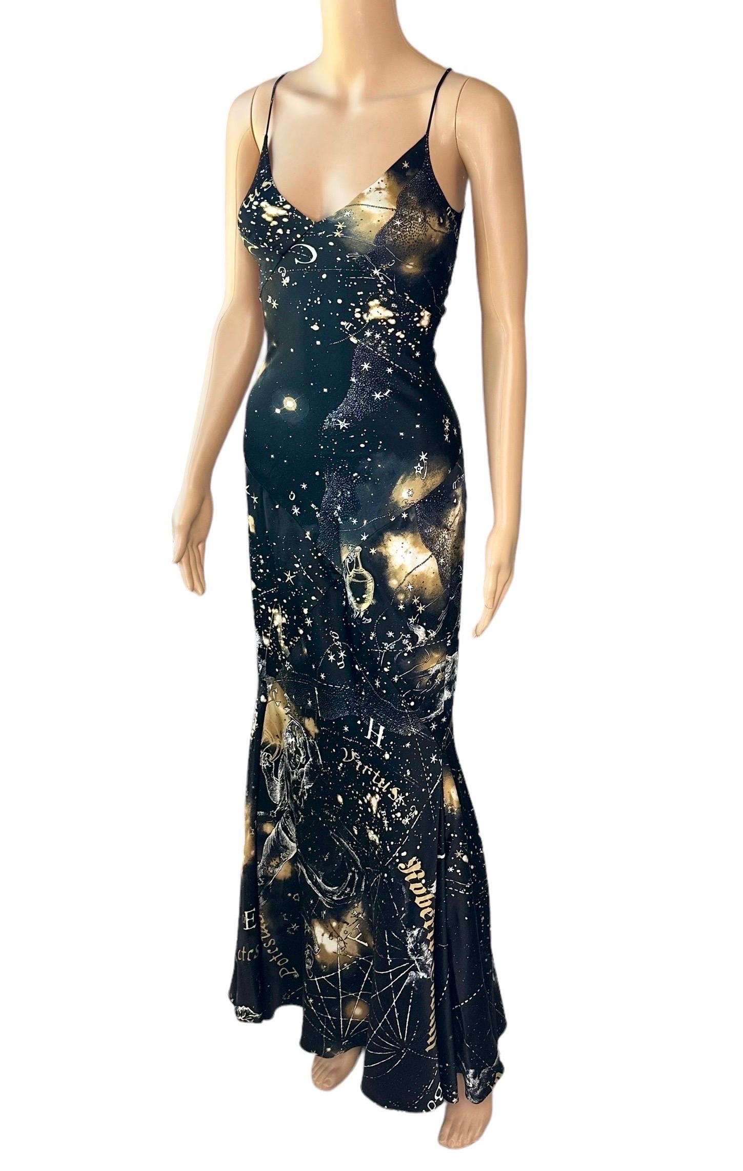 Roberto Cavalli F/W 2003 Constellation Print Slip Silk Evening Dress Gown For Sale 3