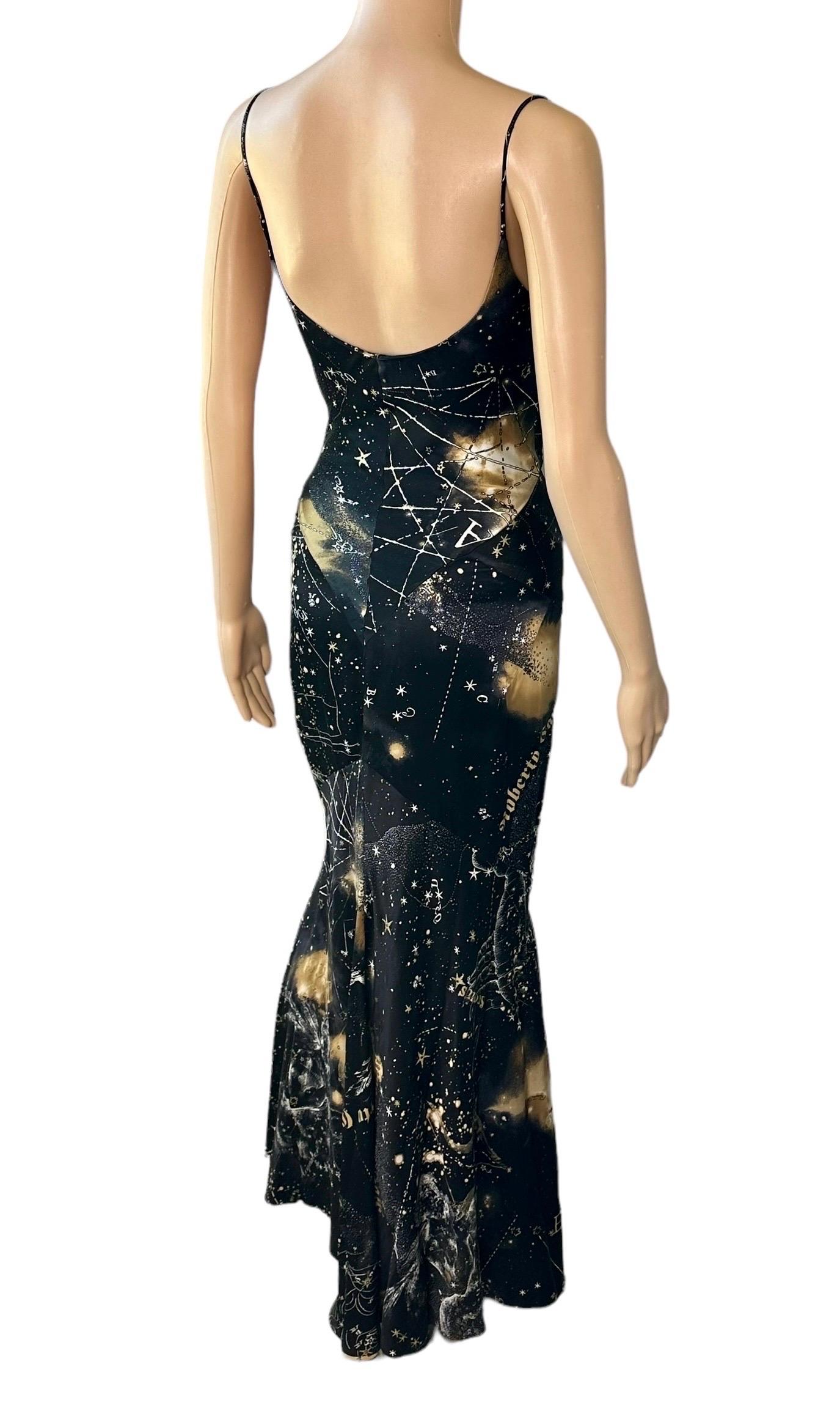 Roberto Cavalli F/W 2003 Constellation Print Slip Silk Evening Dress Gown For Sale 4