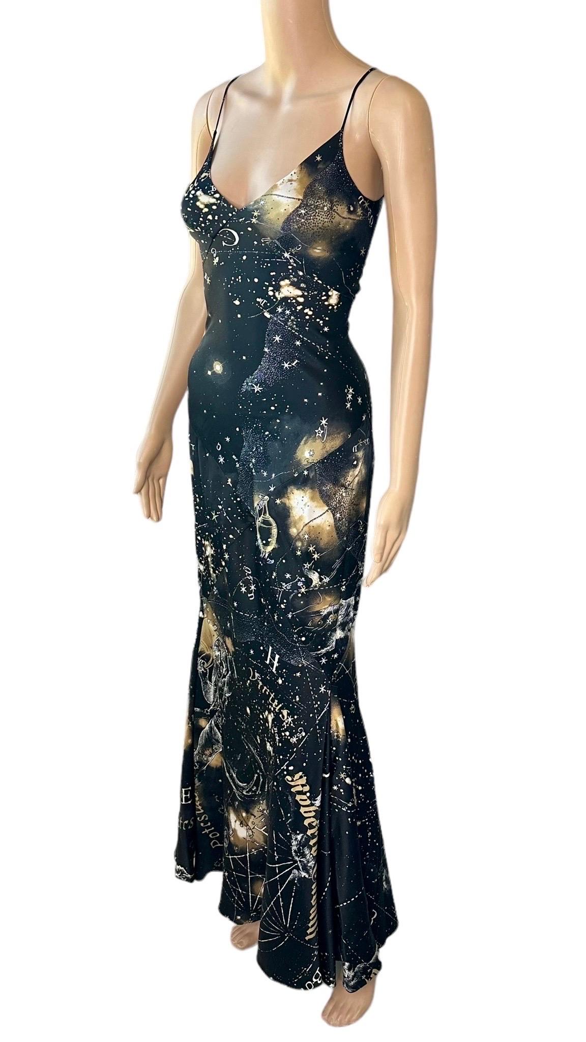 Roberto Cavalli F/W 2003 Constellation Print Slip Silk Evening Dress Gown For Sale 5