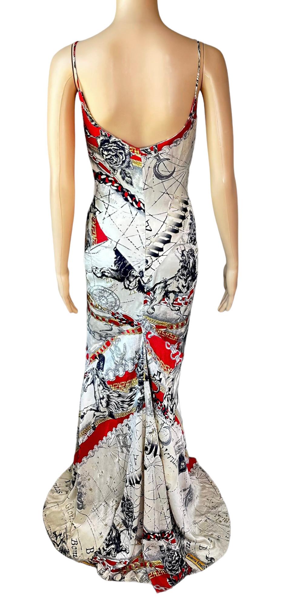 Roberto Cavalli F/W 2003 Constellation Print Slip Silk Train Evening Dress Gown In Good Condition For Sale In Naples, FL
