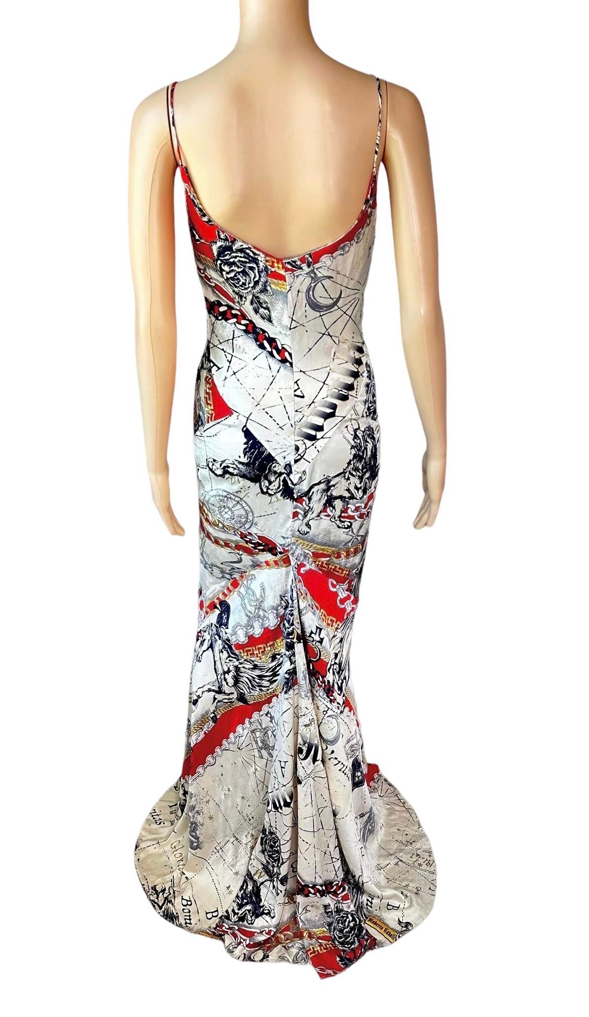 Roberto Cavalli F/W 2003 Constellation Print Slip Silk Train Evening Dress Gown For Sale 1