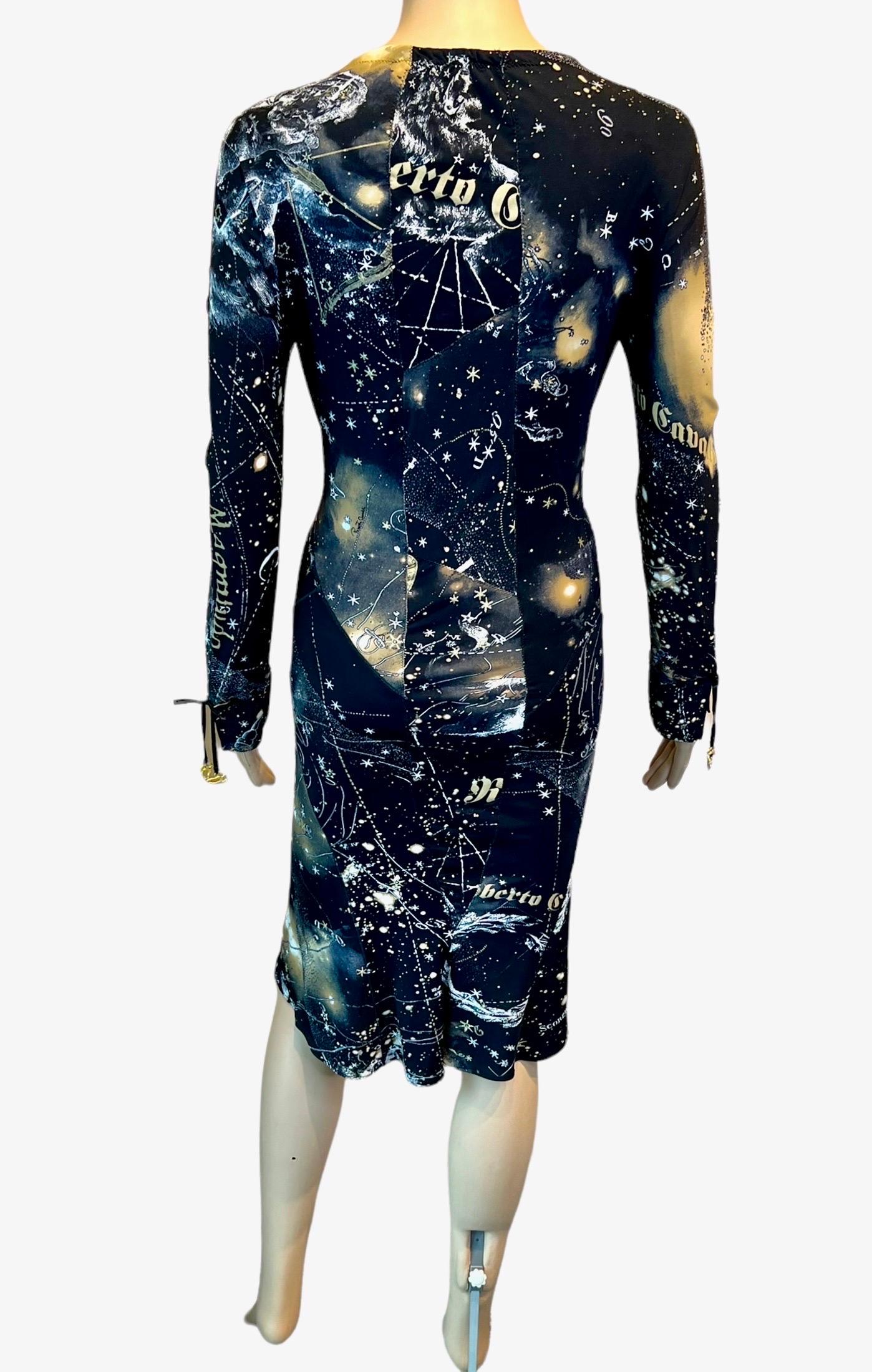 Black Roberto Cavalli F/W 2003 Lace Up Chain Constellation Astrology Print Dress For Sale