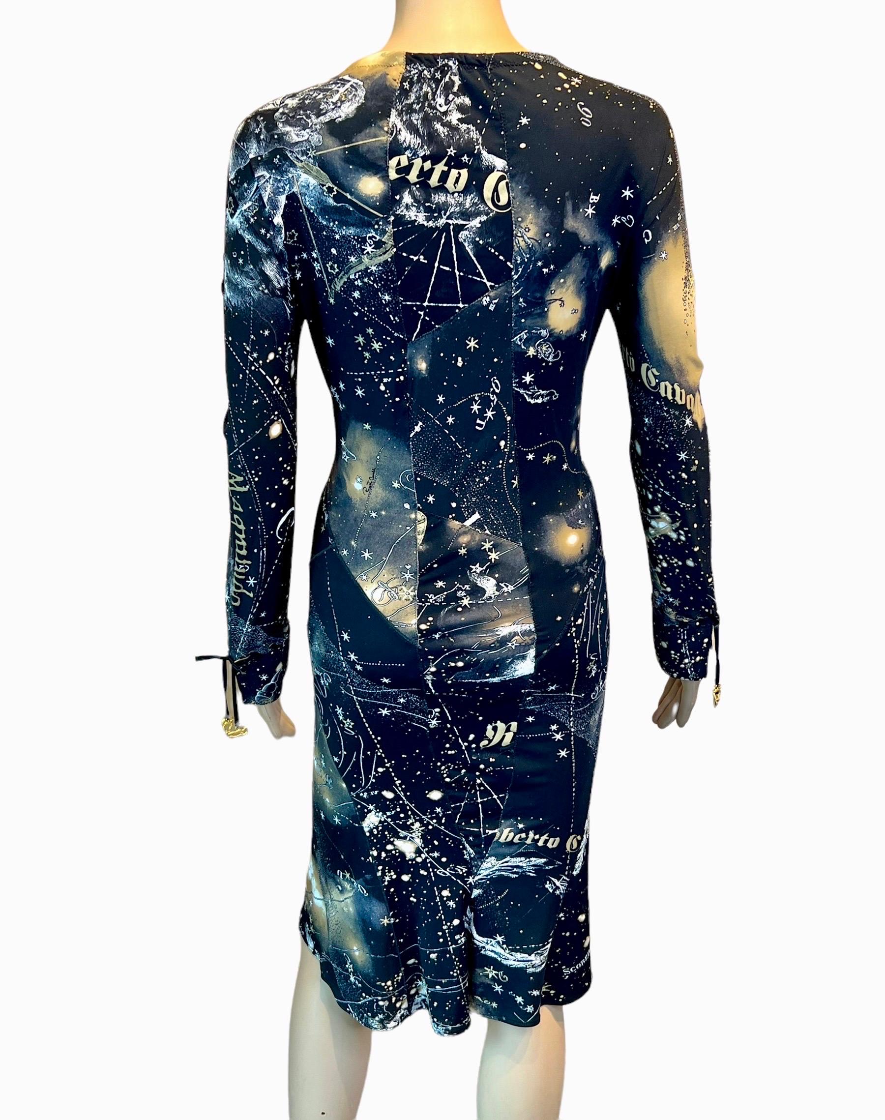 Roberto Cavalli F/W 2003 Lace Up Chain Constellation Astrology Print Dress For Sale 1