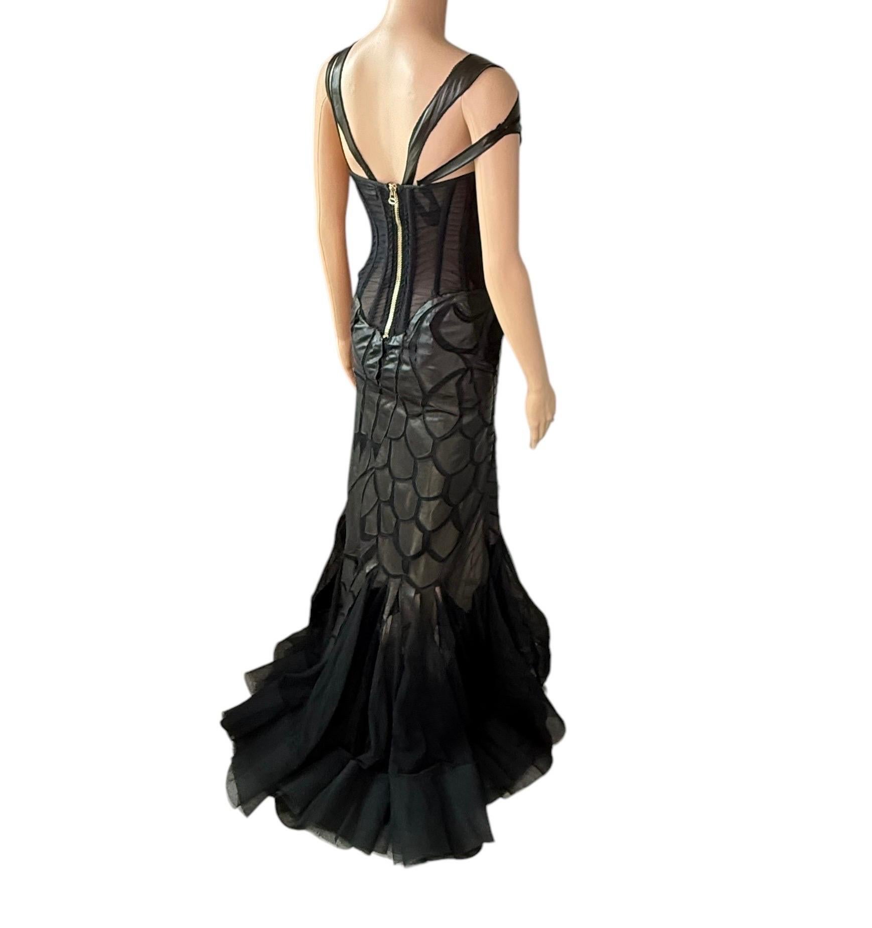 Roberto Cavalli F/W 2003 Runway Leather Sheer Mesh Black Evening Dress Gown For Sale 7