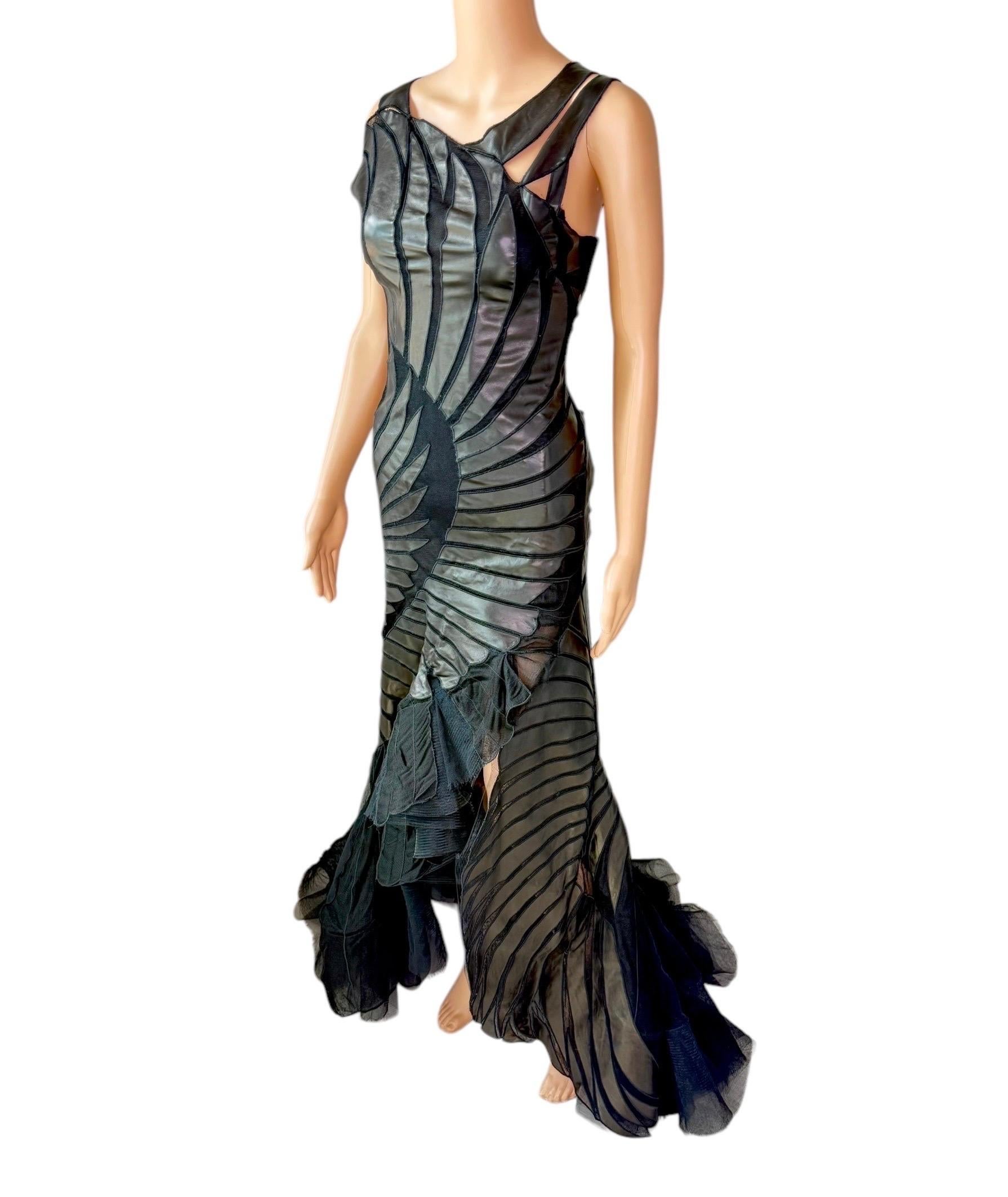 Roberto Cavalli F/W 2003 Runway Leather Sheer Mesh Black Evening Dress Gown For Sale 10