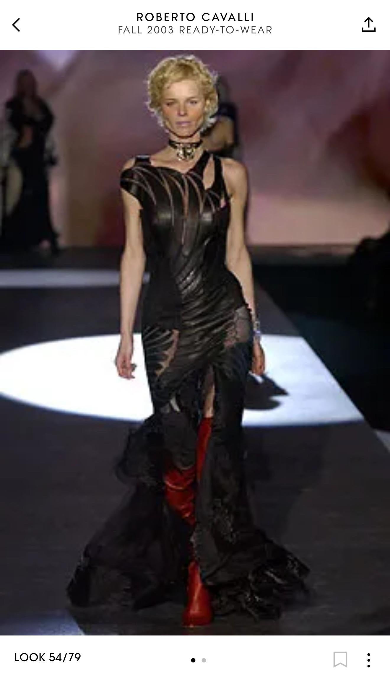 Roberto Cavalli F/W 2003 Runway Leather Sheer Mesh Black Evening Dress Gown For Sale 14