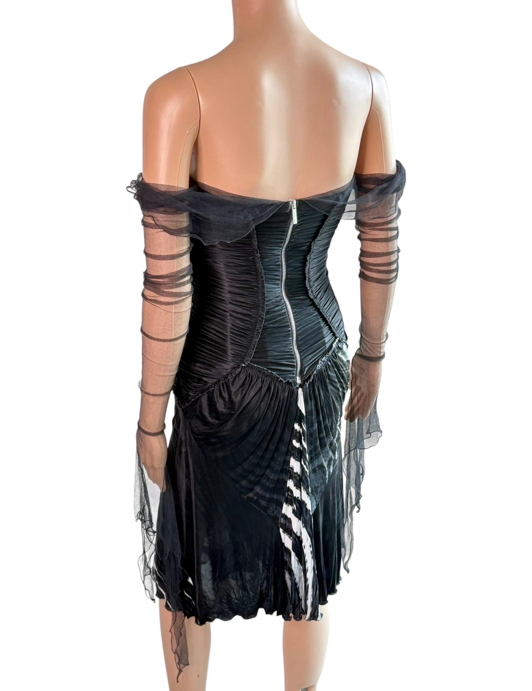 Roberto Cavalli F/W 2003 Laufsteg Ungetragenes durchsichtiges Mesh Bustier Tiefes gerafftes Kleid im Angebot 5