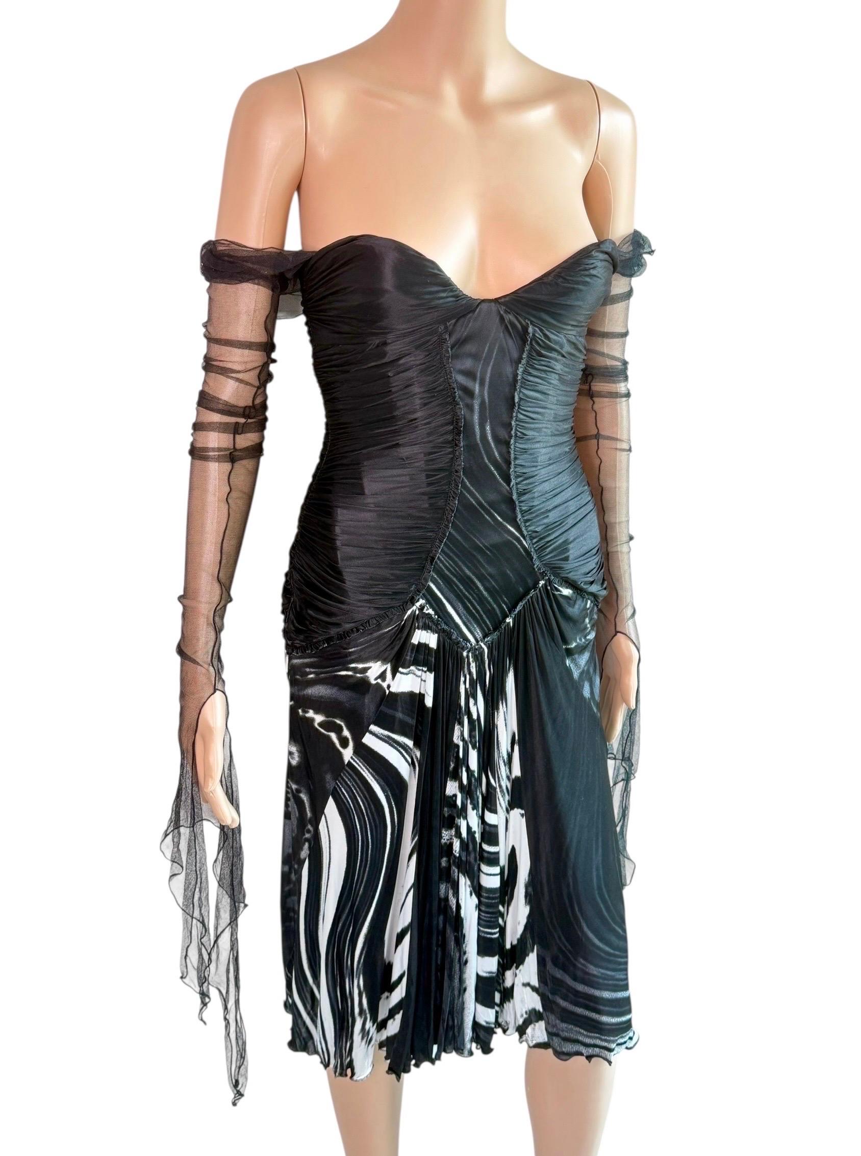 Roberto Cavalli F/W 2003 Laufsteg Ungetragenes durchsichtiges Mesh Bustier Tiefes gerafftes Kleid im Angebot 6