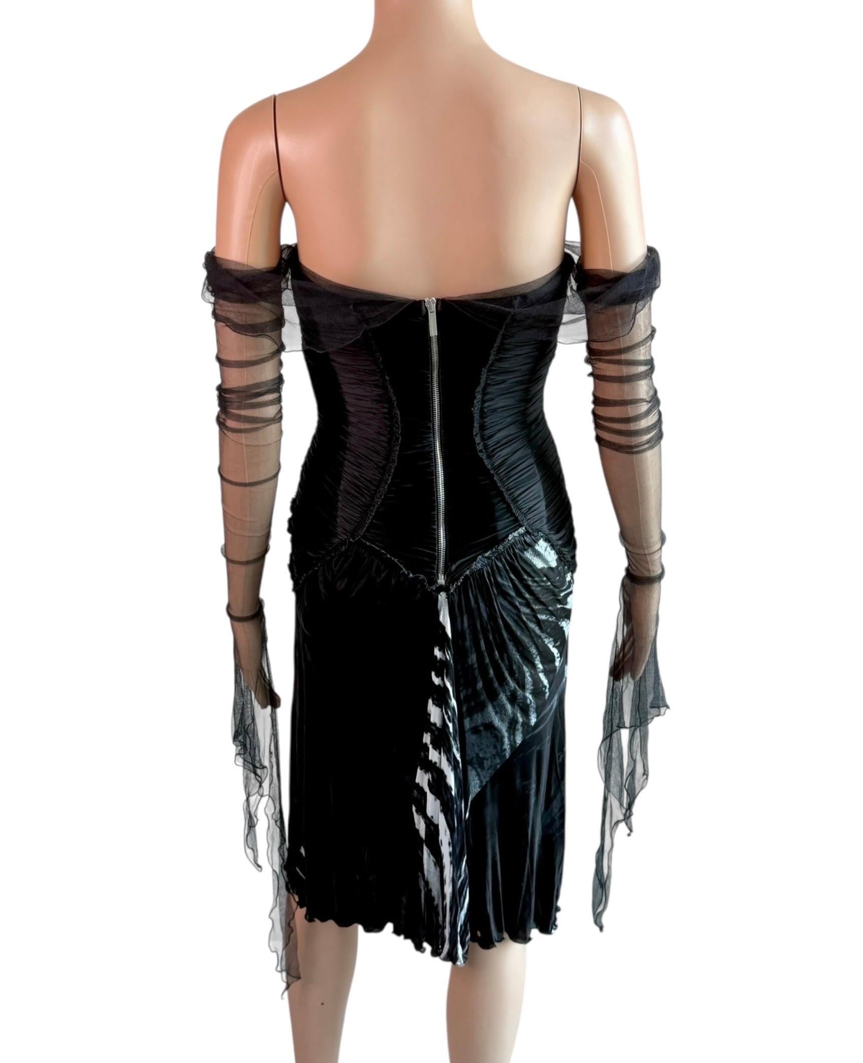 Roberto Cavalli F/W 2003 Laufsteg Ungetragenes durchsichtiges Mesh Bustier Tiefes gerafftes Kleid im Angebot 7