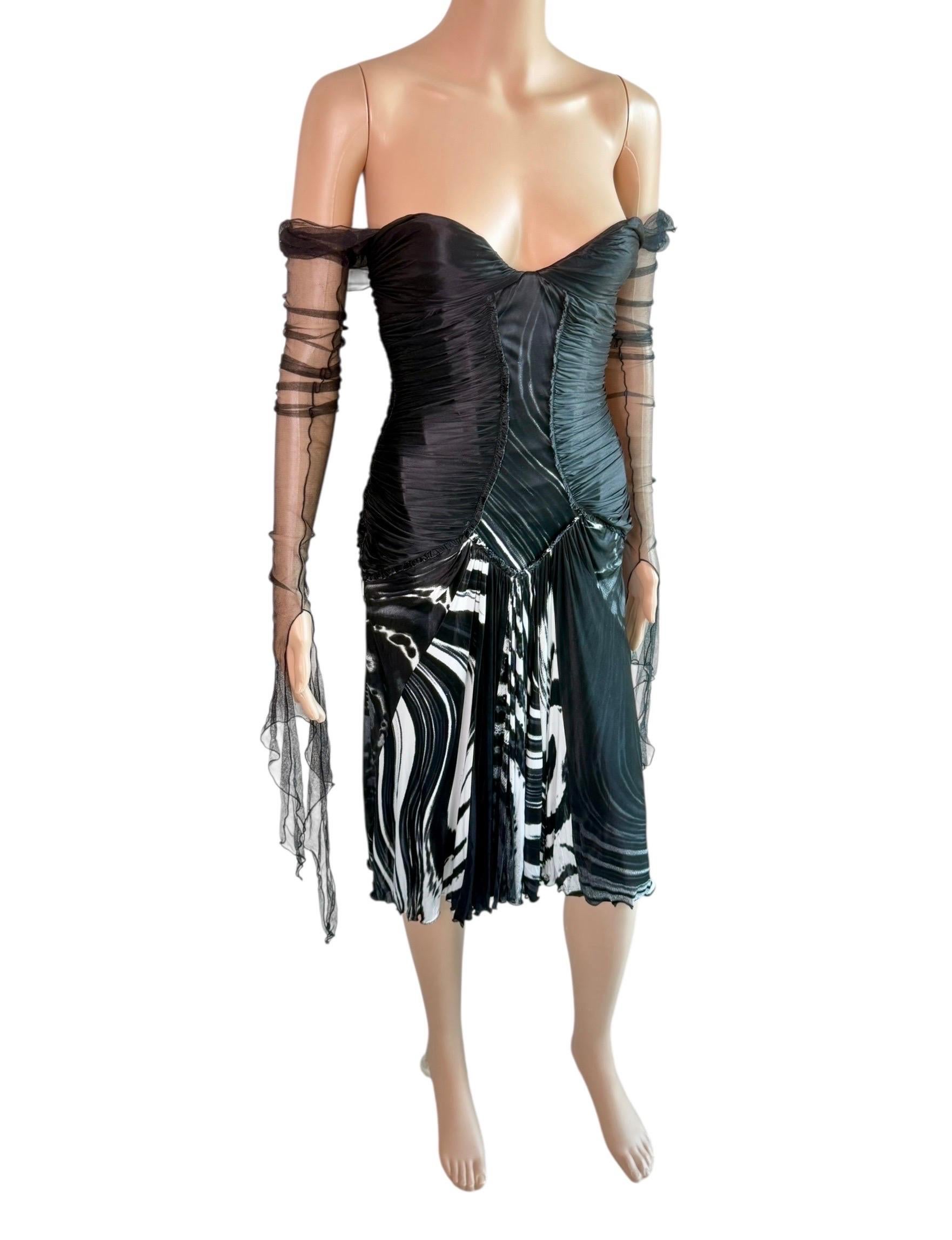 Roberto Cavalli F/W 2003 Laufsteg Ungetragenes durchsichtiges Mesh Bustier Tiefes gerafftes Kleid im Angebot 8