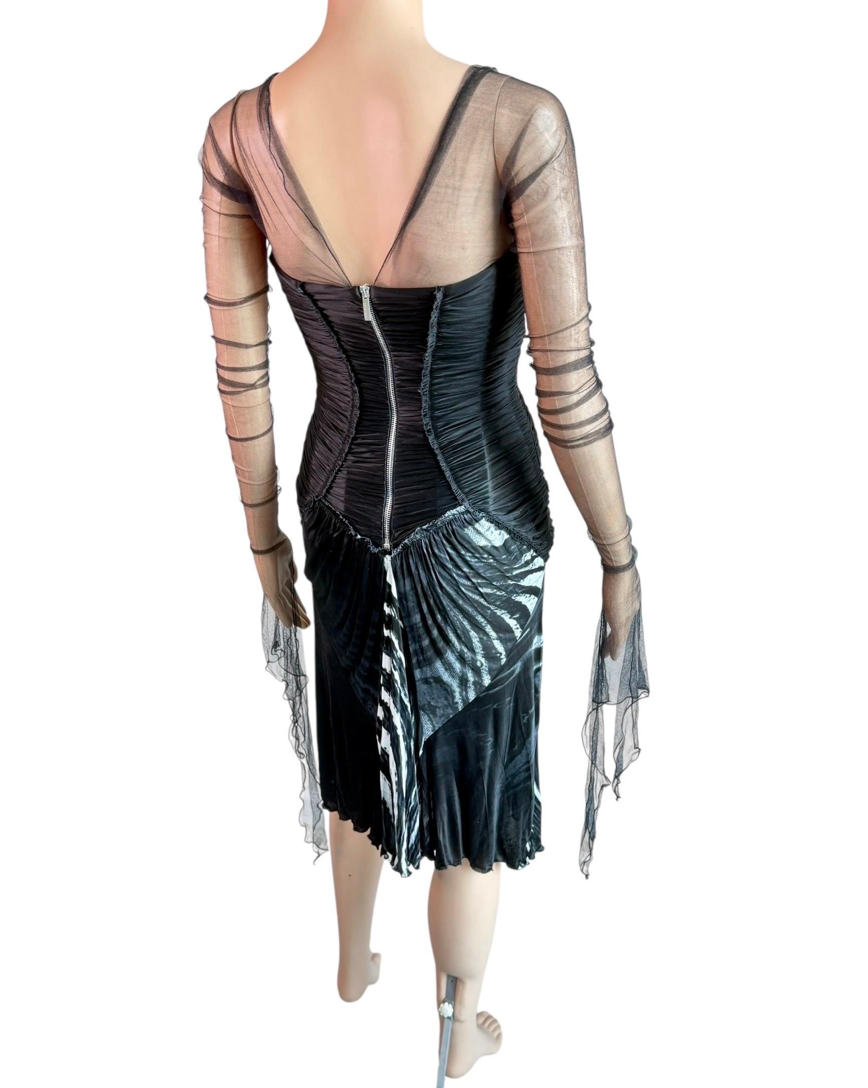 Roberto Cavalli F/W 2003 Laufsteg Ungetragenes durchsichtiges Mesh Bustier Tiefes gerafftes Kleid im Angebot 10