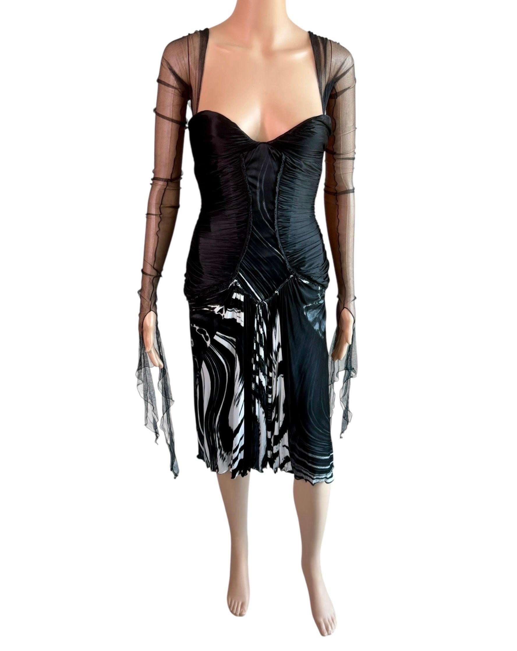Roberto Cavalli F/W 2003 Laufsteg Ungetragenes durchsichtiges Mesh Bustier Tiefes gerafftes Kleid im Angebot 11
