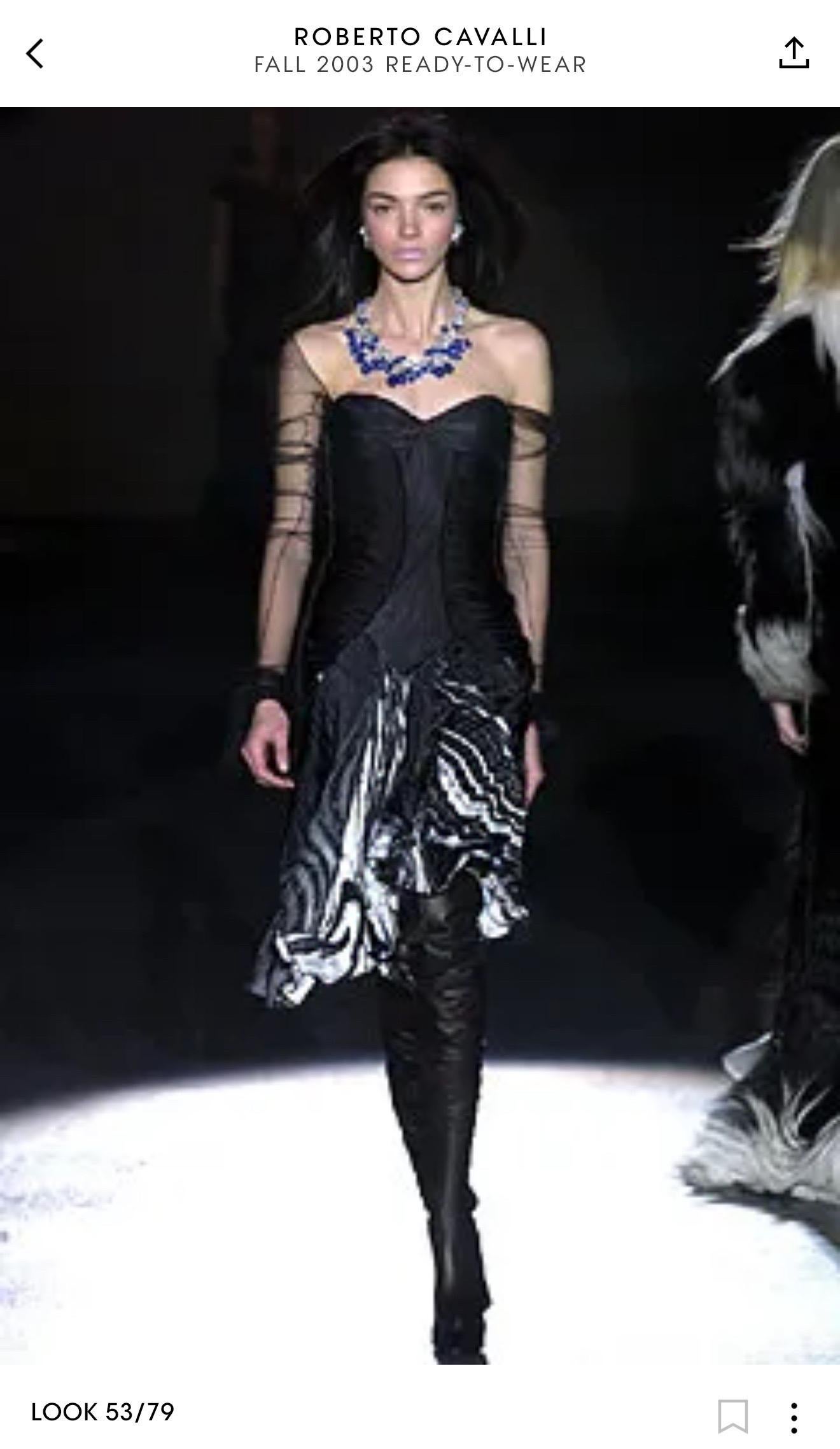 Roberto Cavalli F/W 2003 Laufsteg Ungetragenes durchsichtiges Mesh Bustier Tiefes gerafftes Kleid im Angebot 14