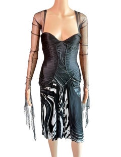 Roberto Cavalli F/W 2003 Runway Unworn Sheer Mesh Bustier Plunging Ruched Dress