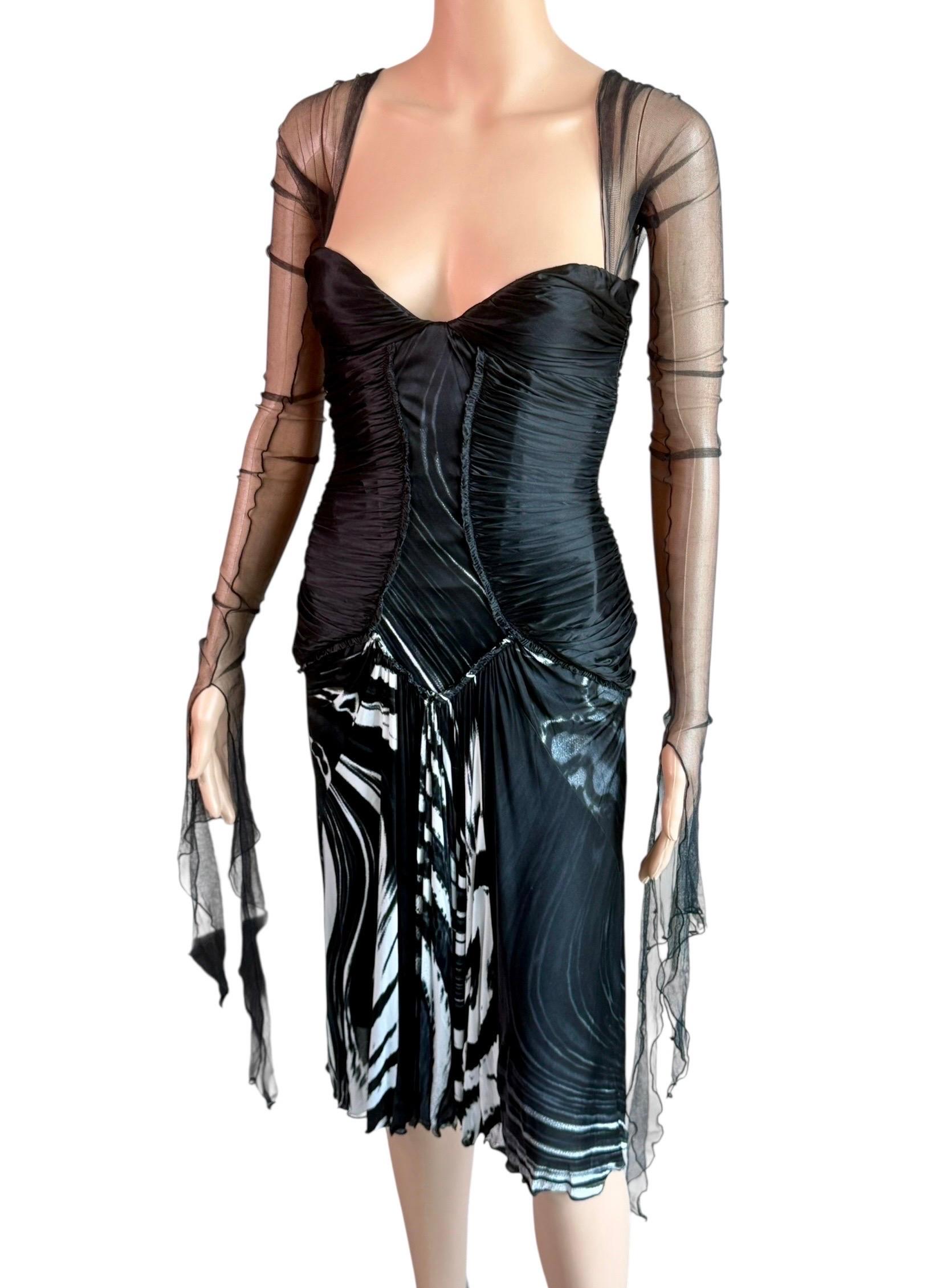Roberto Cavalli F/W 2003 Laufsteg Ungetragenes durchsichtiges Mesh Bustier Tiefes gerafftes Kleid im Zustand „Neu“ im Angebot in Naples, FL