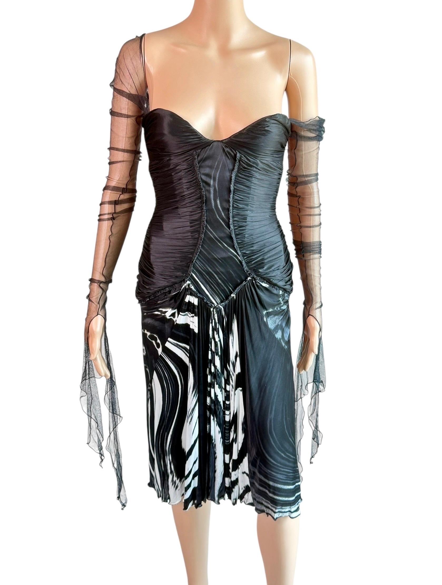 Roberto Cavalli F/W 2003 Laufsteg Ungetragenes durchsichtiges Mesh Bustier Tiefes gerafftes Kleid im Angebot 1