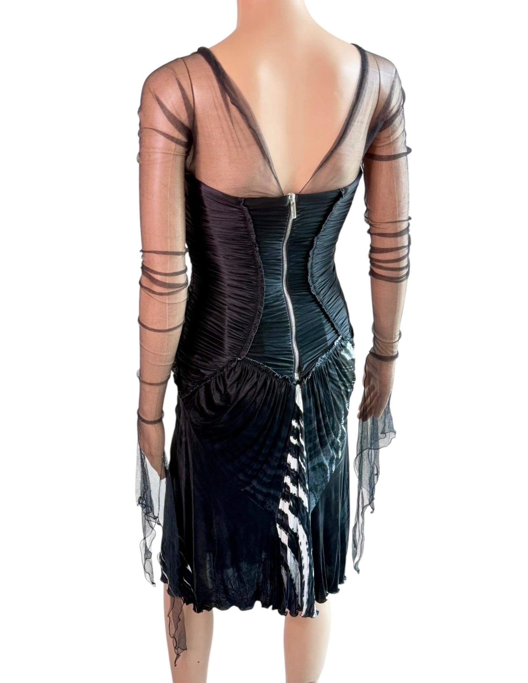 Roberto Cavalli F/W 2003 Laufsteg Ungetragenes durchsichtiges Mesh Bustier Tiefes gerafftes Kleid im Angebot 4
