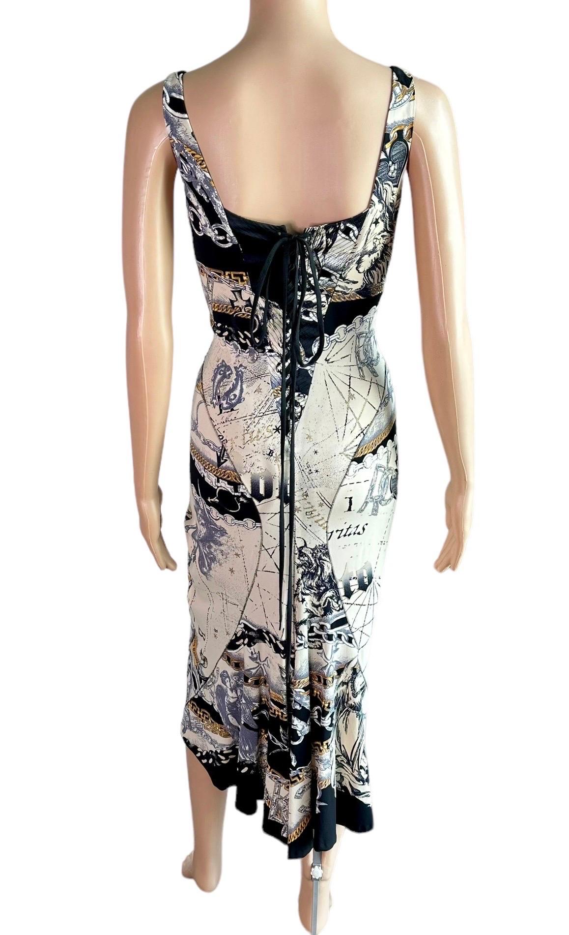 Gray Roberto Cavalli F/W 2003 Unworn Corset Lace Up Costellation Print Silk Dress For Sale