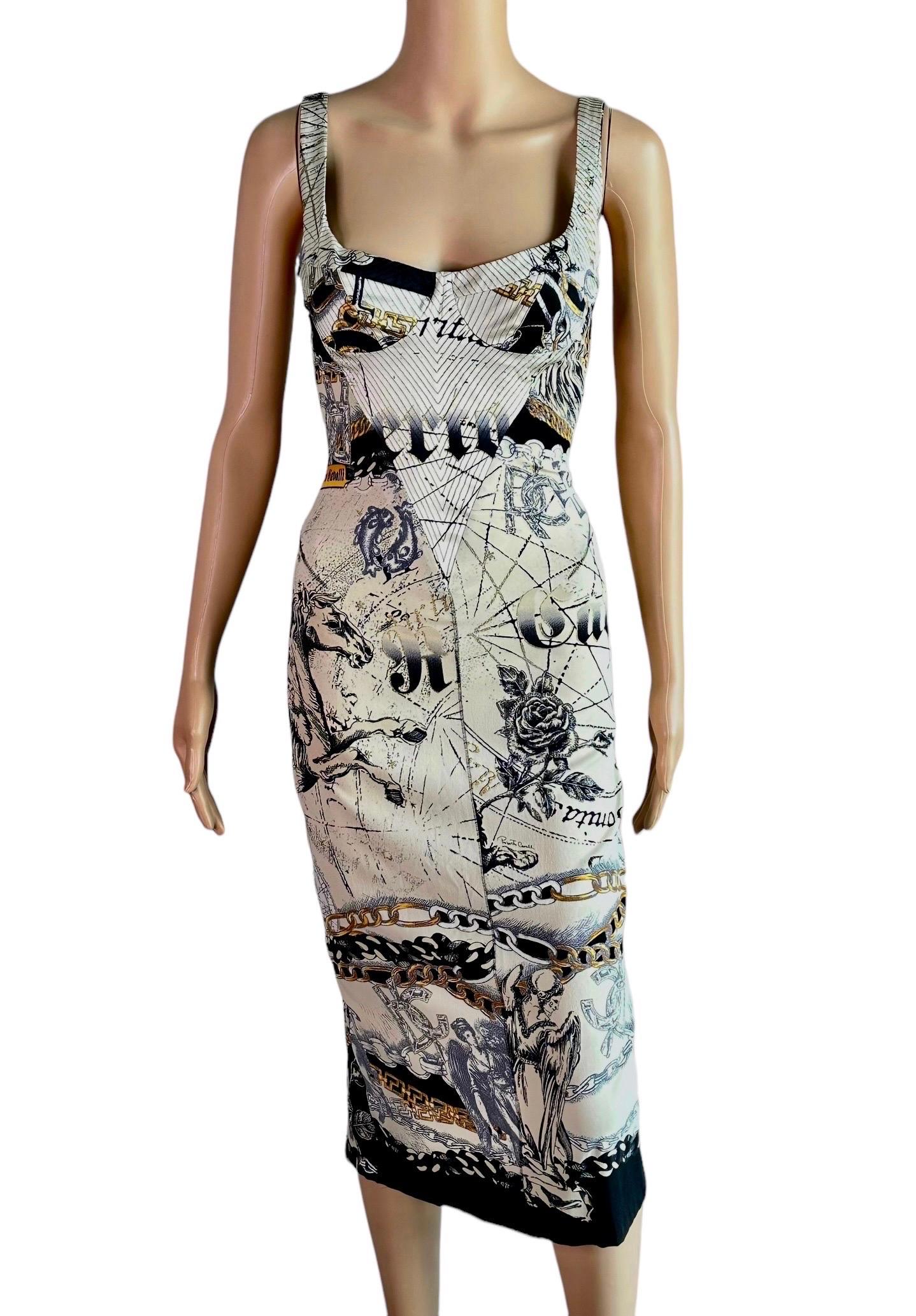Roberto Cavalli F/W 2003 Unworn Corset Lace Up Costellation Print Silk Dress In New Condition For Sale In Naples, FL