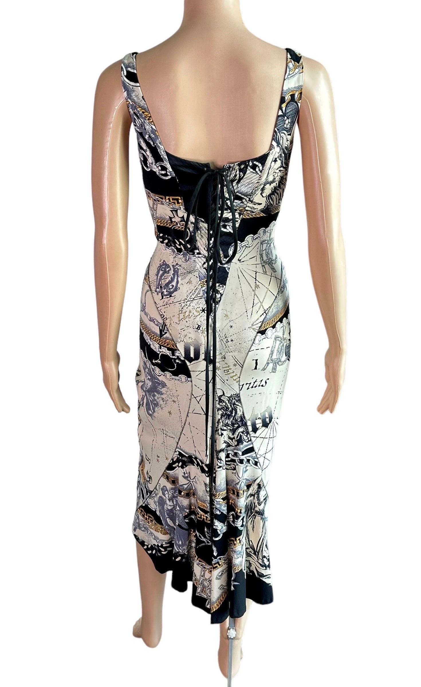 Women's Roberto Cavalli F/W 2003 Unworn Corset Lace Up Costellation Print Silk Dress For Sale