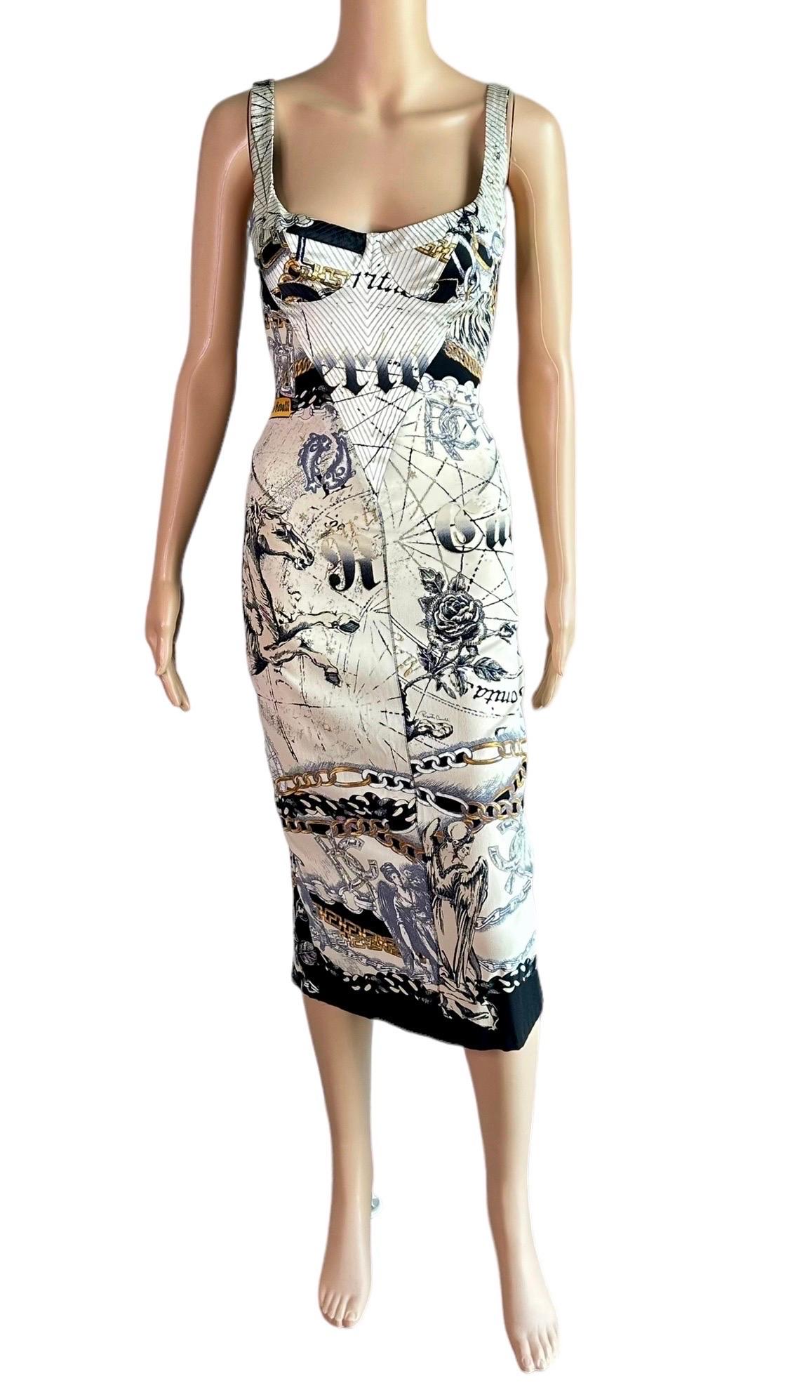 Roberto Cavalli F/W 2003 Unworn Corset Lace Up Costellation Print Silk Dress For Sale 3
