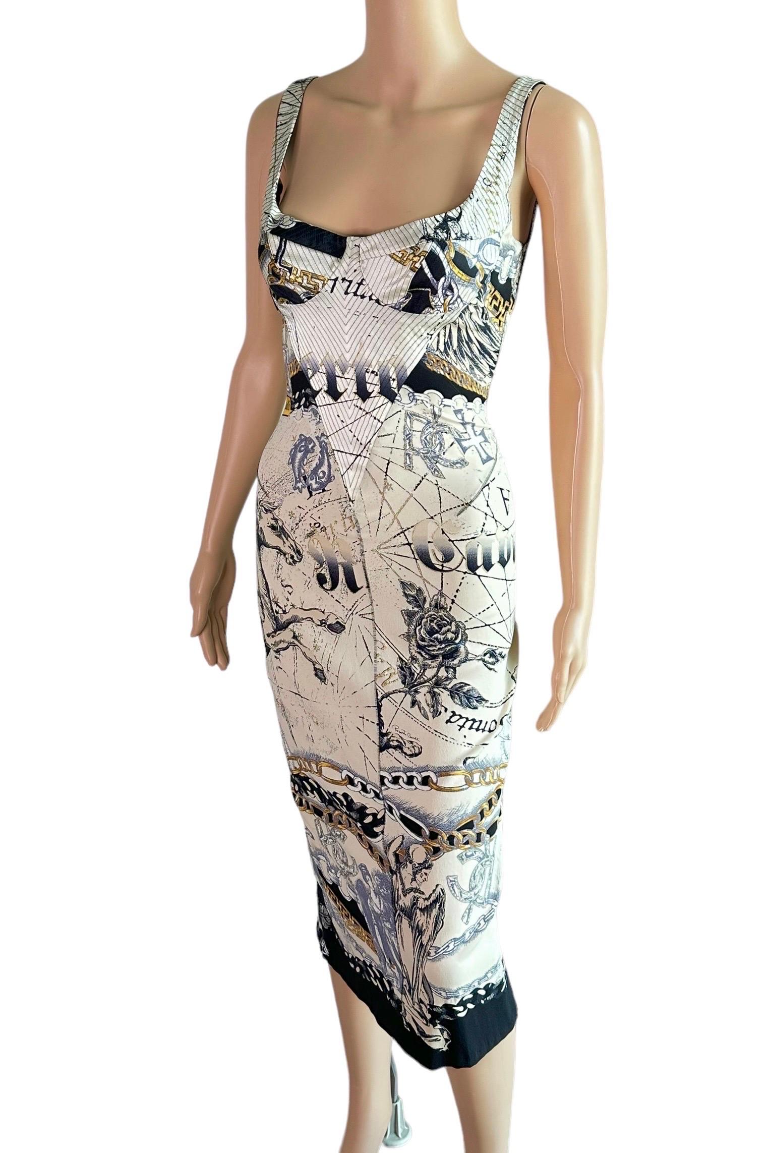 Roberto Cavalli F/W 2003 Unworn Corset Lace Up Costellation Print Silk Dress 4
