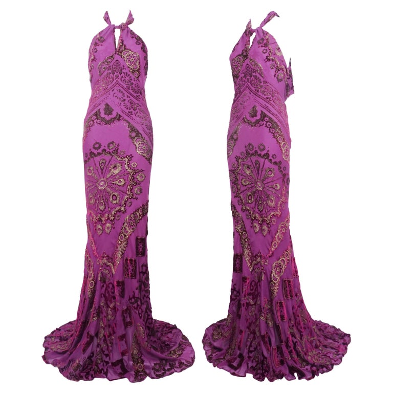 open lace back dress Roberto Cavalli Women's Embroidered Pleated Gown - Dark Orchid main image 0