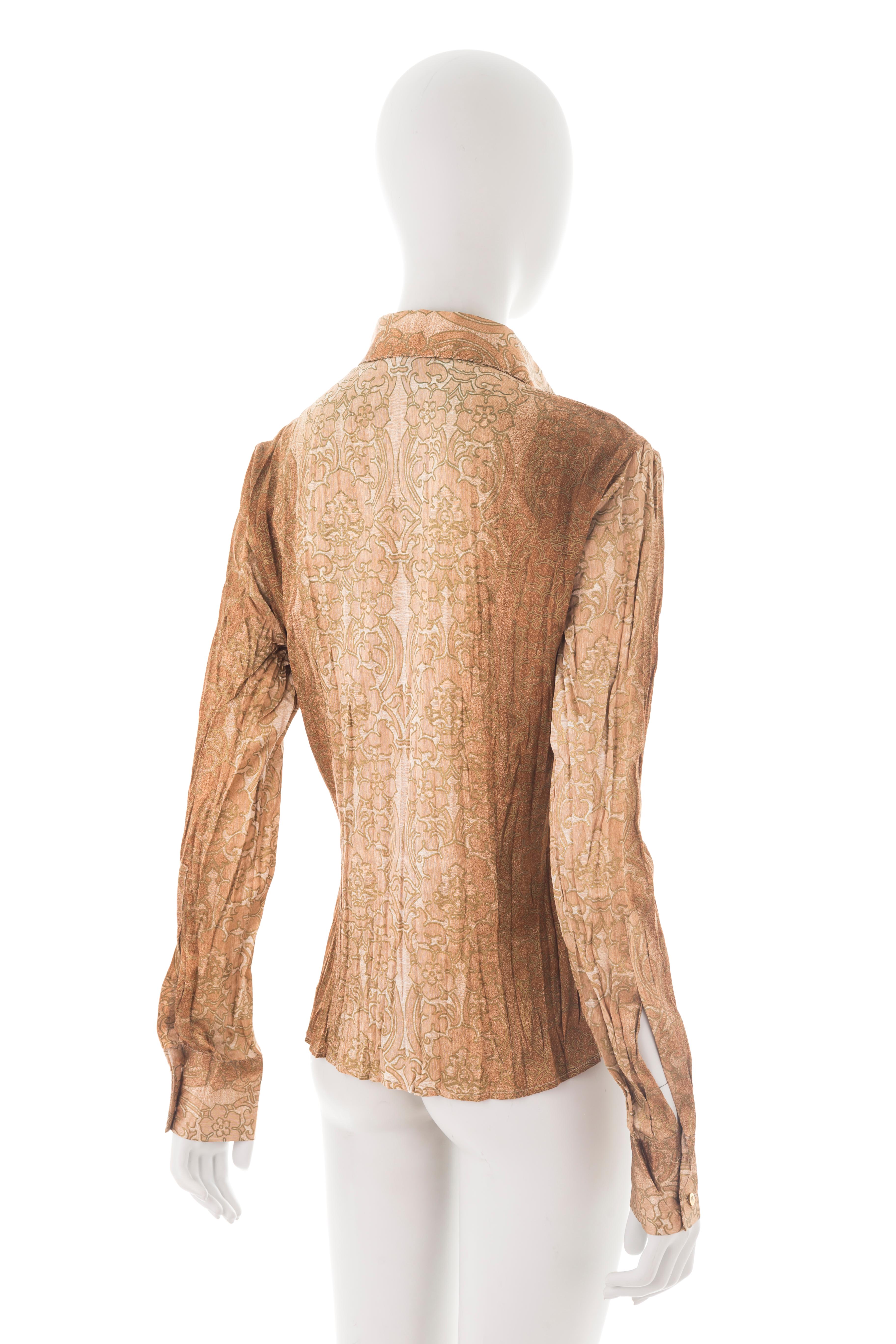 Roberto Cavalli F/W 2004 brocade printed pleated shirt In Excellent Condition For Sale In Rome, IT