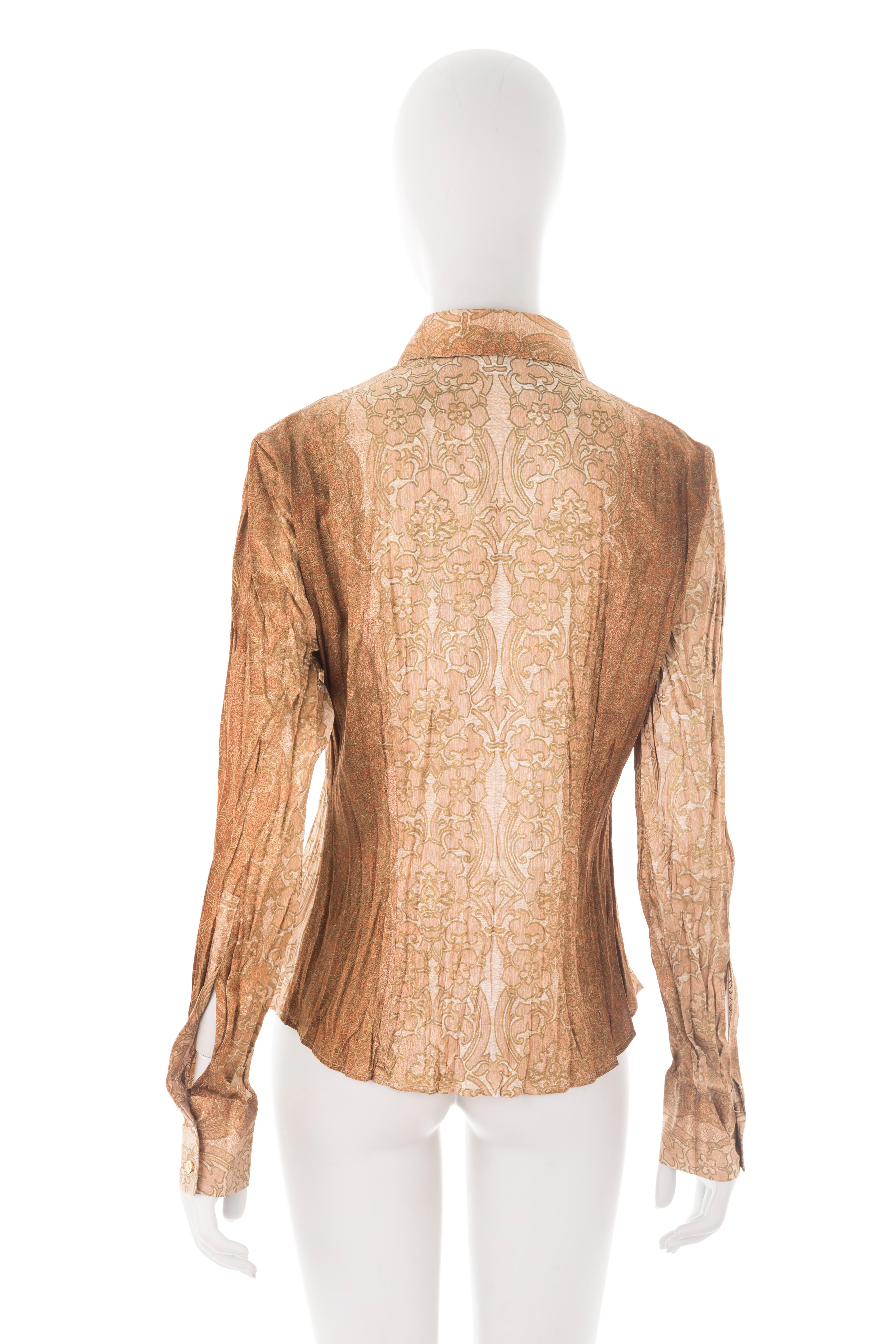 Women's or Men's Roberto Cavalli F/W 2004 brocade printed pleated shirt For Sale