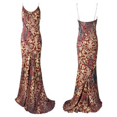 ROBERTO CAVALLI F/W 2004 Burgunder Barock besticktes Maxikleid Neu Mit Tags
