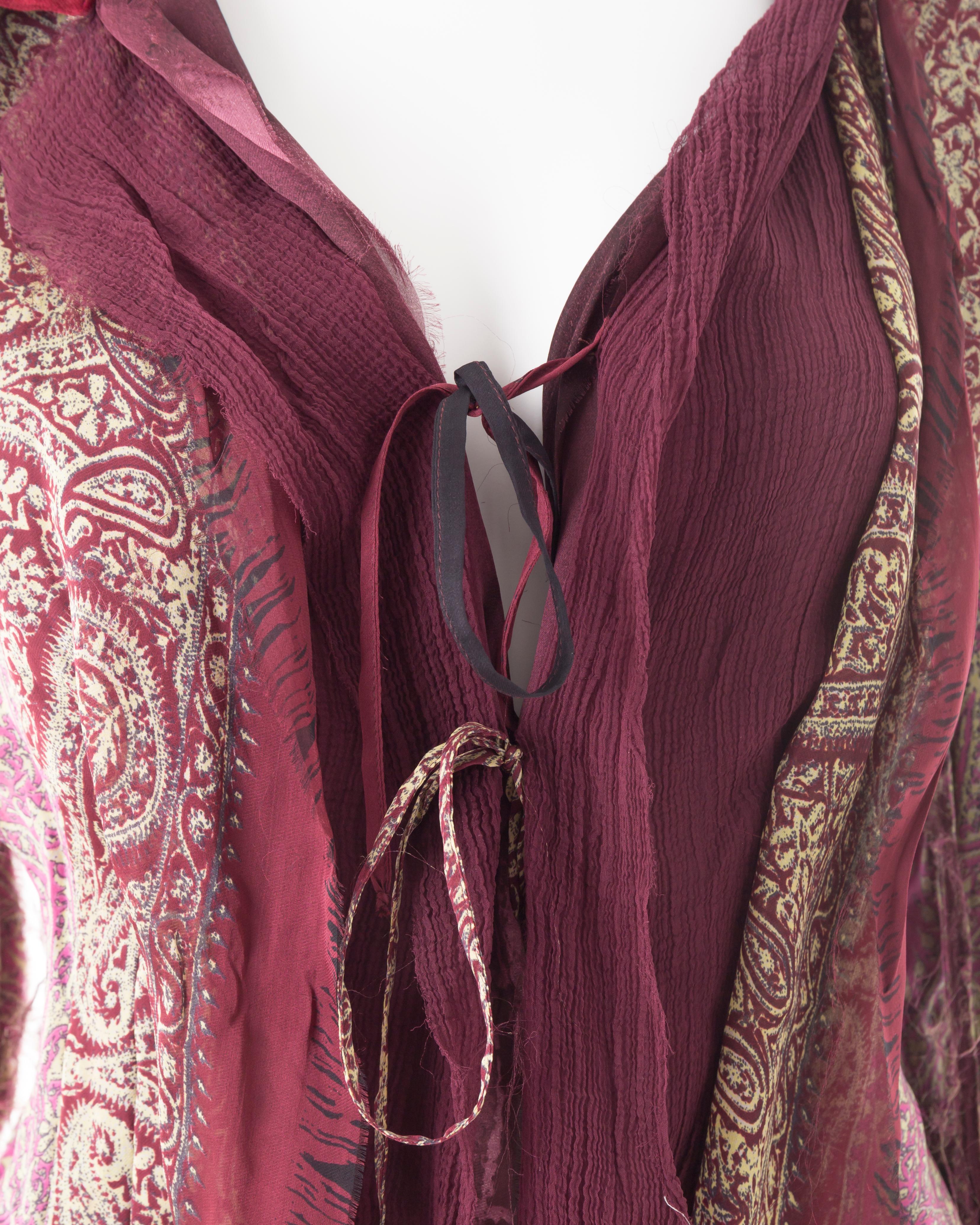 Roberto Cavalli F/W 2004 burgundy multi-panel shredded blouse In Excellent Condition For Sale In Rome, IT